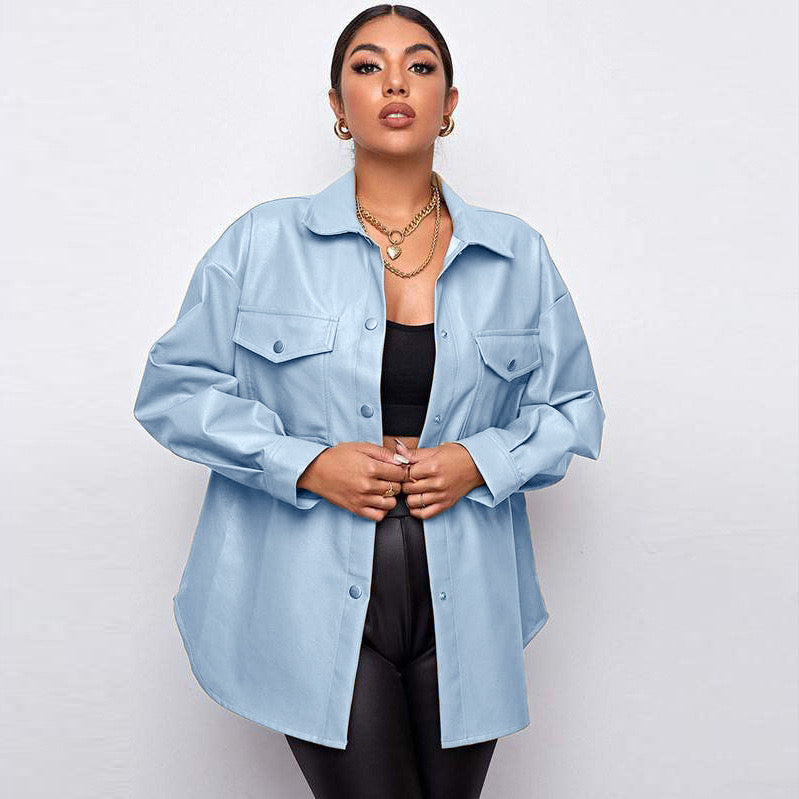 IZF Blue Oversized faux-Leather Jacket