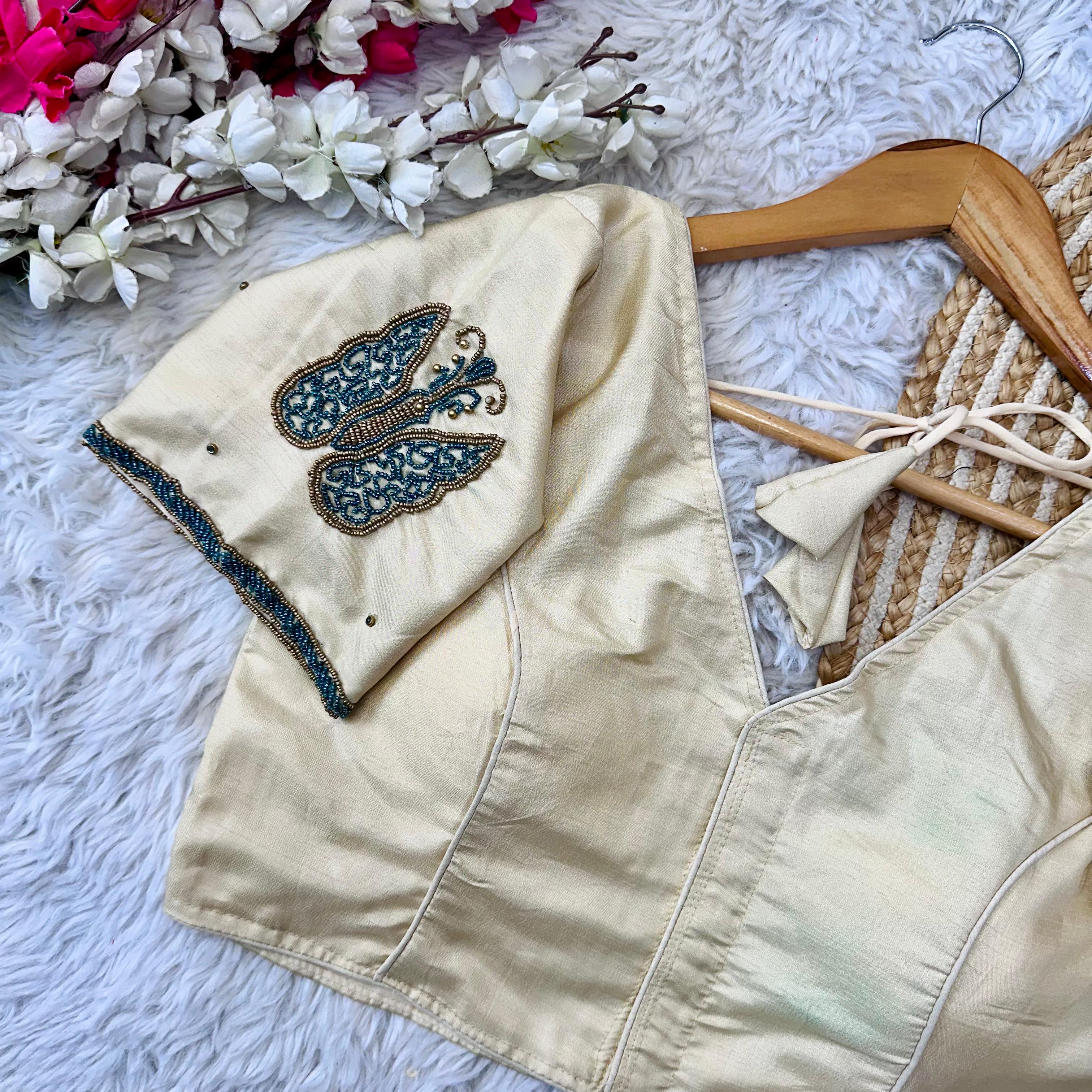 ClothsVilla Beige Color Handcrafted Wedding Blouse Collection in Mayo Silk - view 2