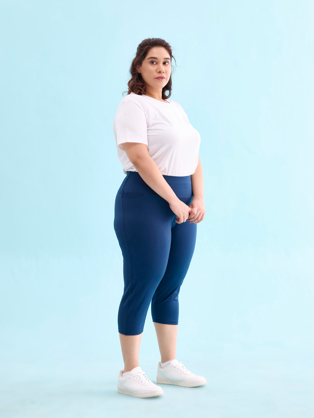 Go Colors Women Solid Teal High Rise Training Capri - view 2