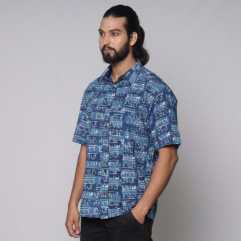 BINDAAS UNLIMITED Blue - Bindaas Block Printed Natural Dyed Cotton Men Half Sleeve Shirt - view 2