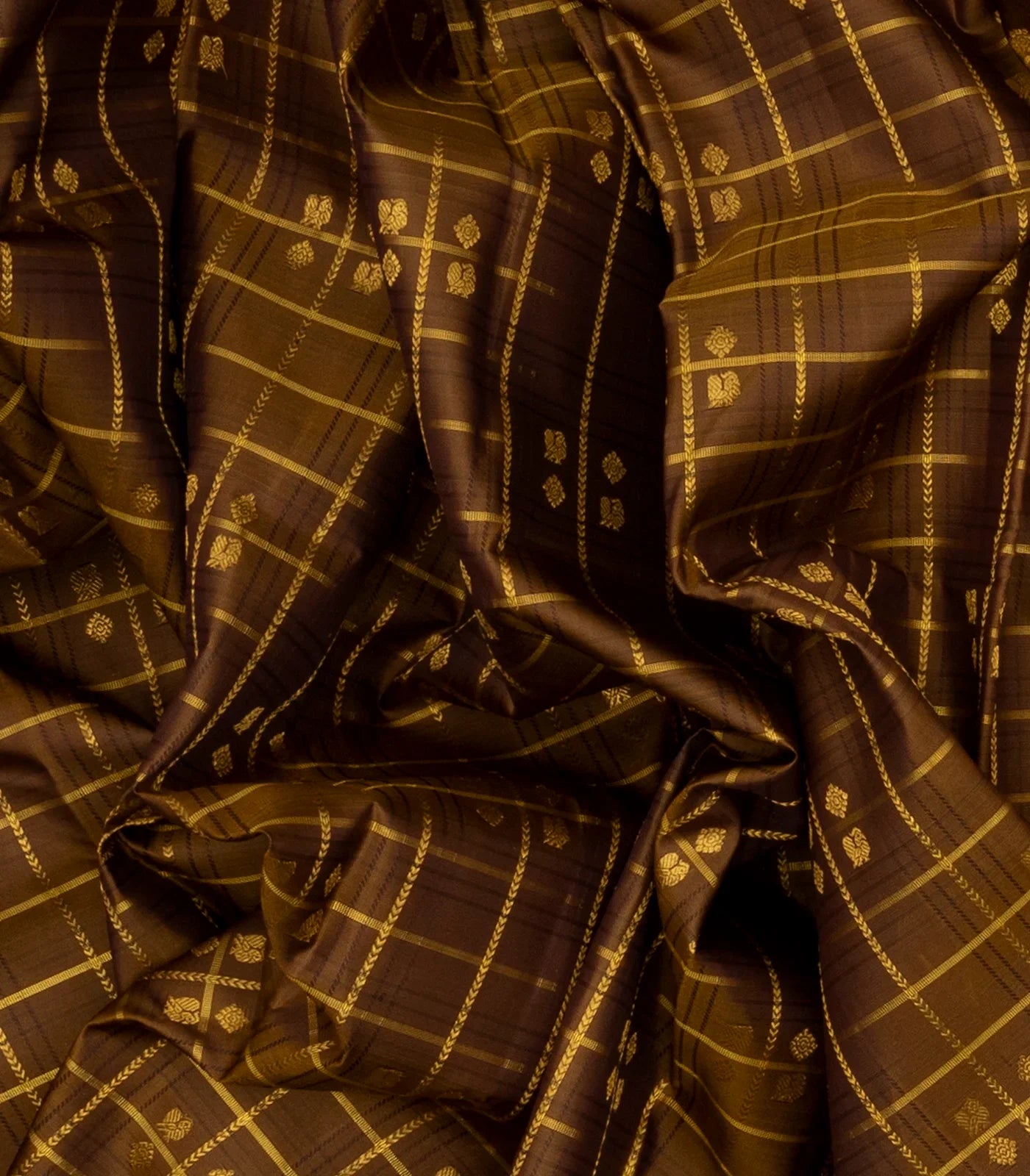 RmKV Dark Olive Handloom Kanchipuram Silk Saree With Checks & Buttas - view 3