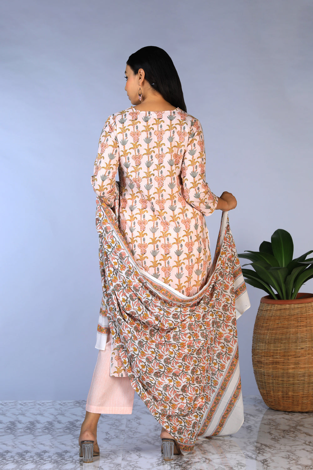 Kalanjali Ethnics Handblock printed kurti ,pants and dupatta set - view 7