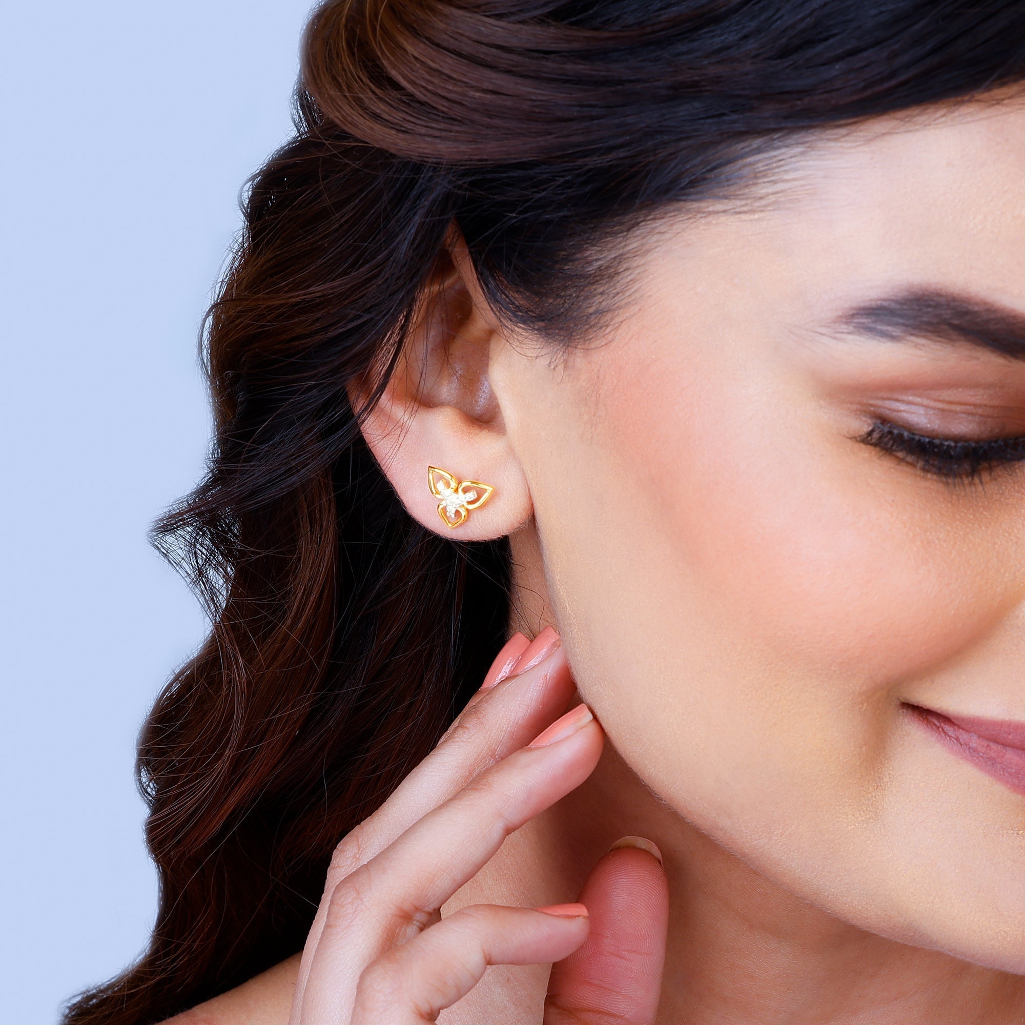 GIVA Jewellery Gold Floral Triad Diamond Earrings - view 3