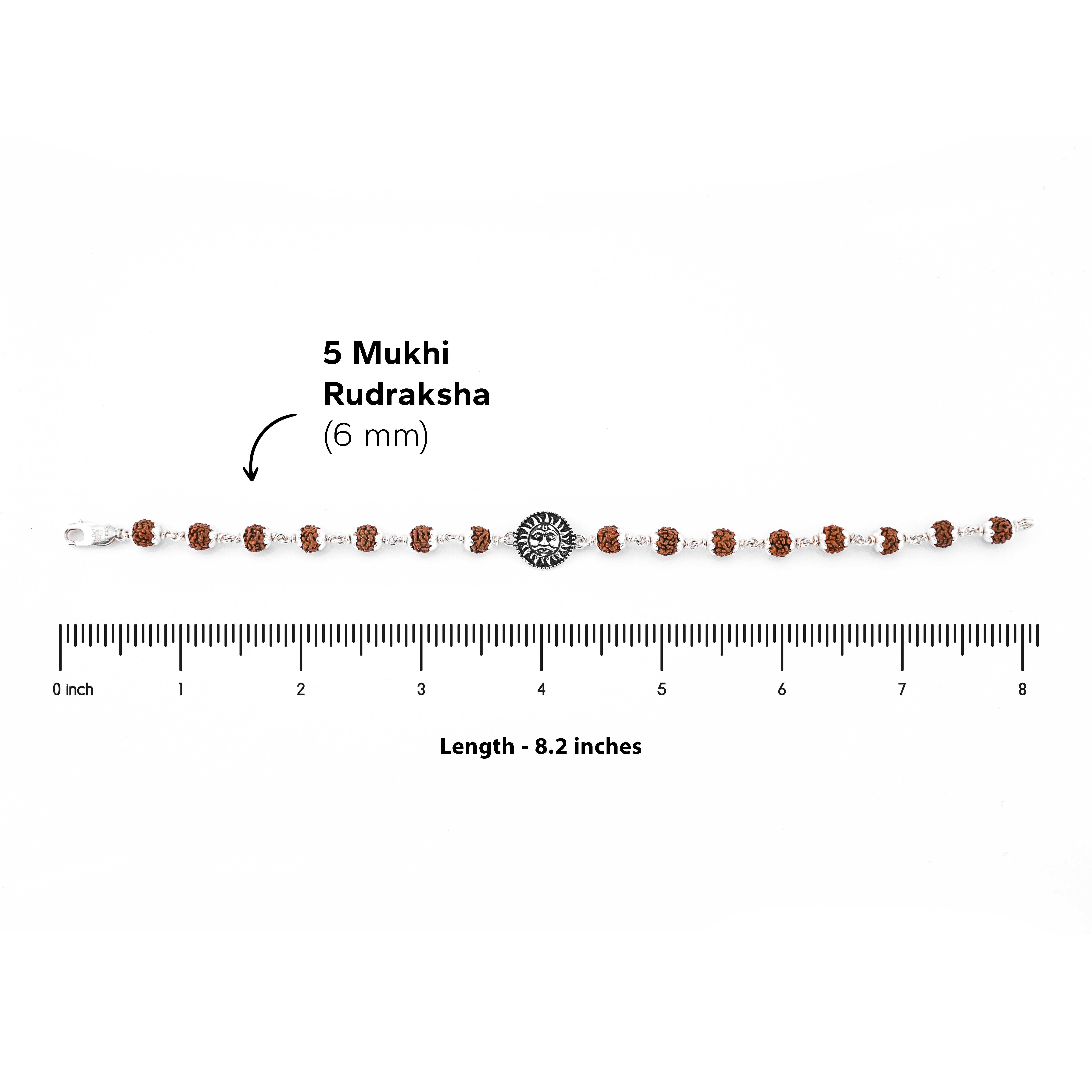 Prinjal Jewellers Silver Rakhi with Suryadev and Rudraksha - view 7