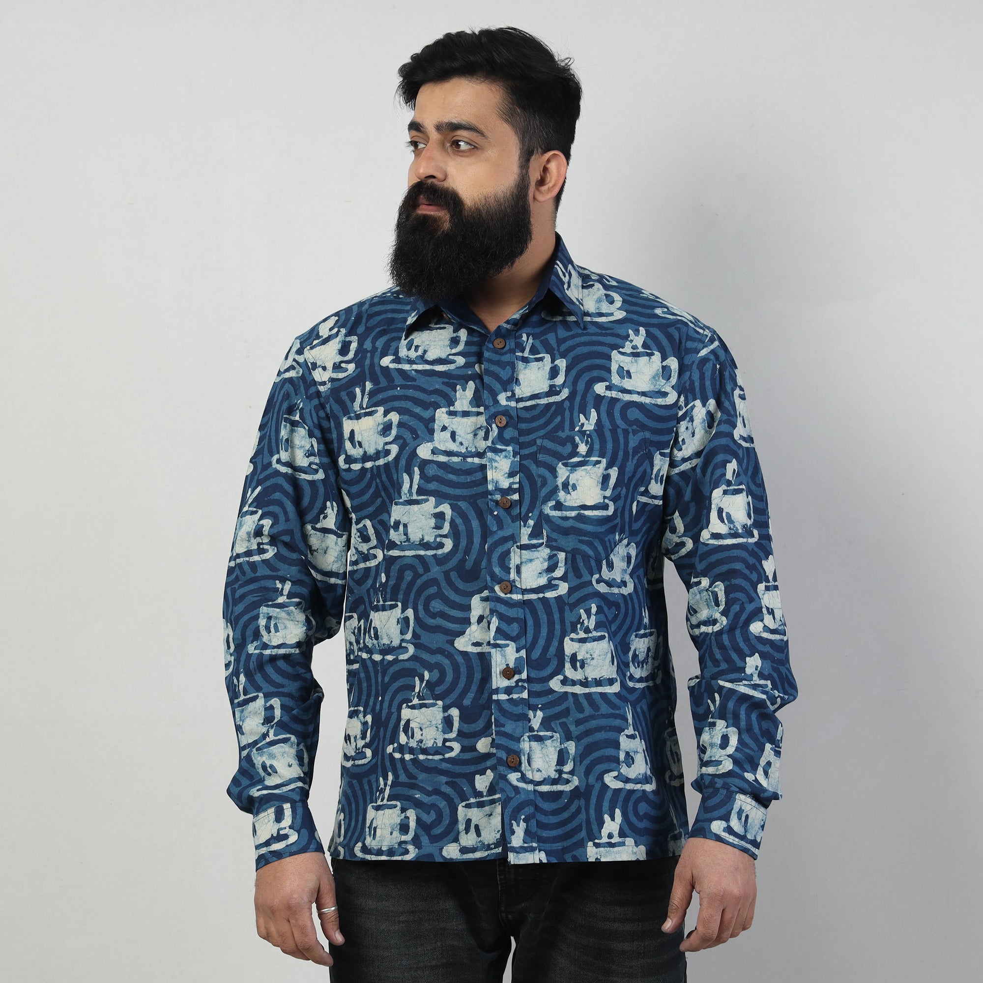 BINDAAS UNLIMITED Blue - Bindaas Block Art Printed Cotton Men Full Sleeve Shirt