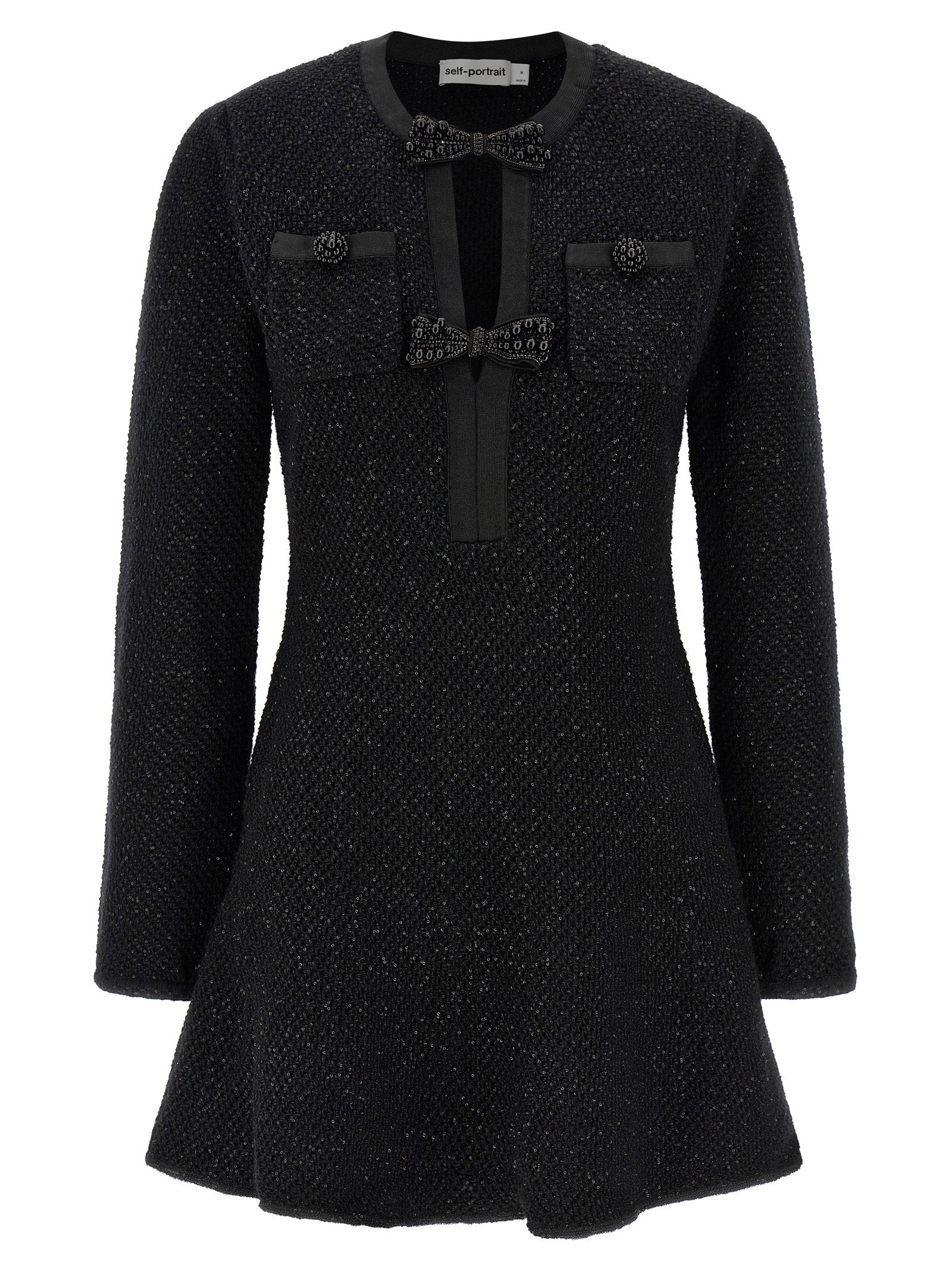 Self-Portrait Black Sequin Knit Mini Dress