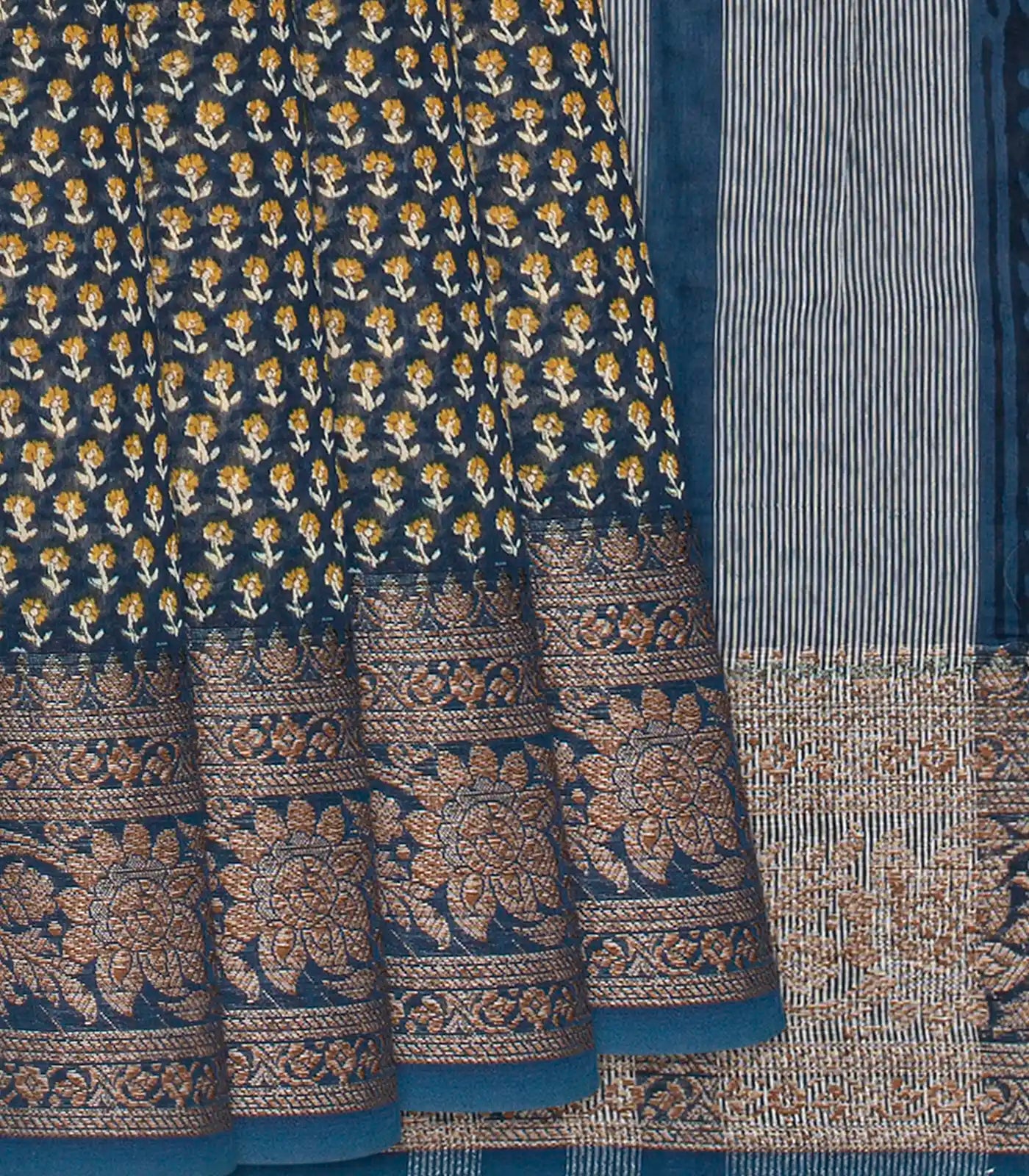 RmKV Dark Grey Chanderi Cotton Saree Printed With Floral Motifs-Dark Grey