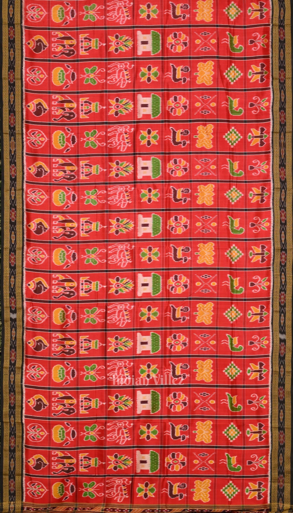 IndianVillèz Deep Red Black Nabakothi Khandua Silk Saree - view 3