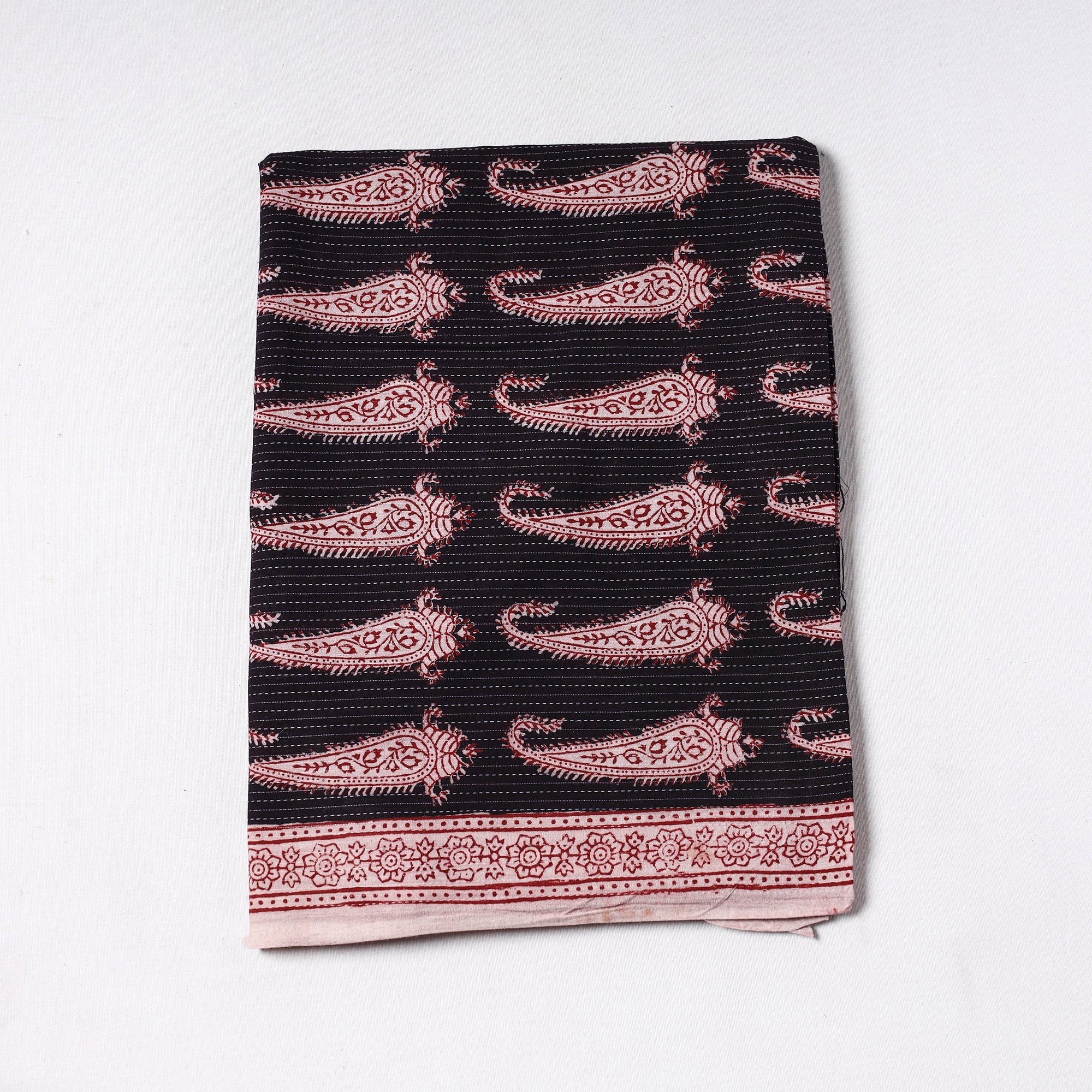BAGH PRINTS BY UMAR FARUK KHATRI Black - Bagh Block Printed Kantha Style Cotton Precut Fabric (1.1 meter) 85