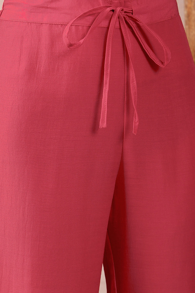 Ahika Red Cotton Blend Solid Embroidered A-Line Trouser Bottom Suit Set PKSKD2375 - view 6