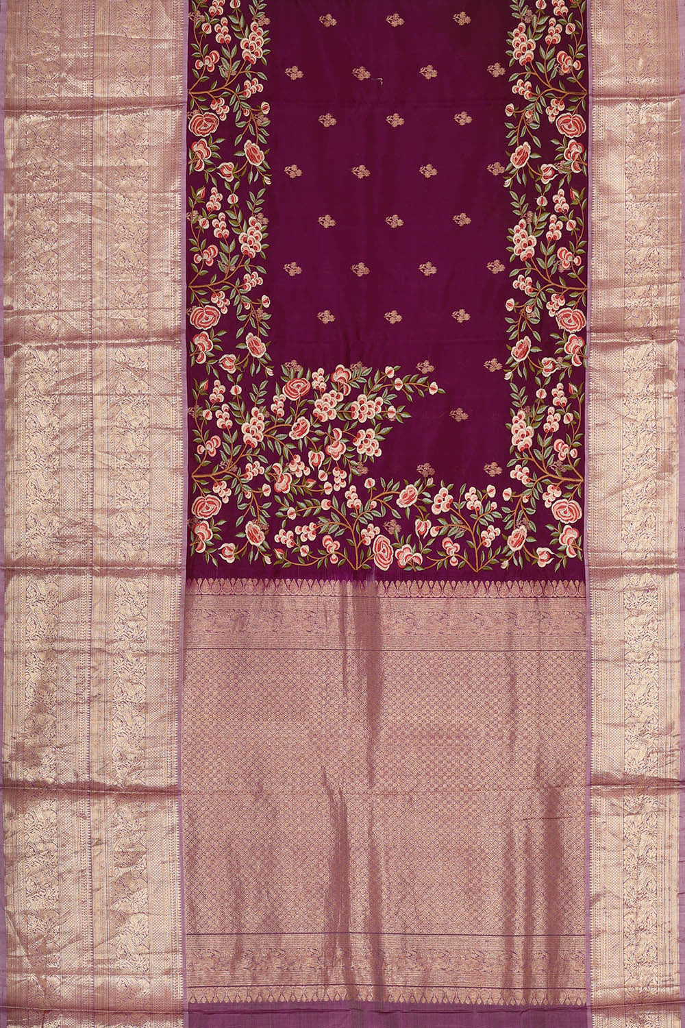 Kalanjali Kanchi Kora Deep Wine Brocade Saree - view 3