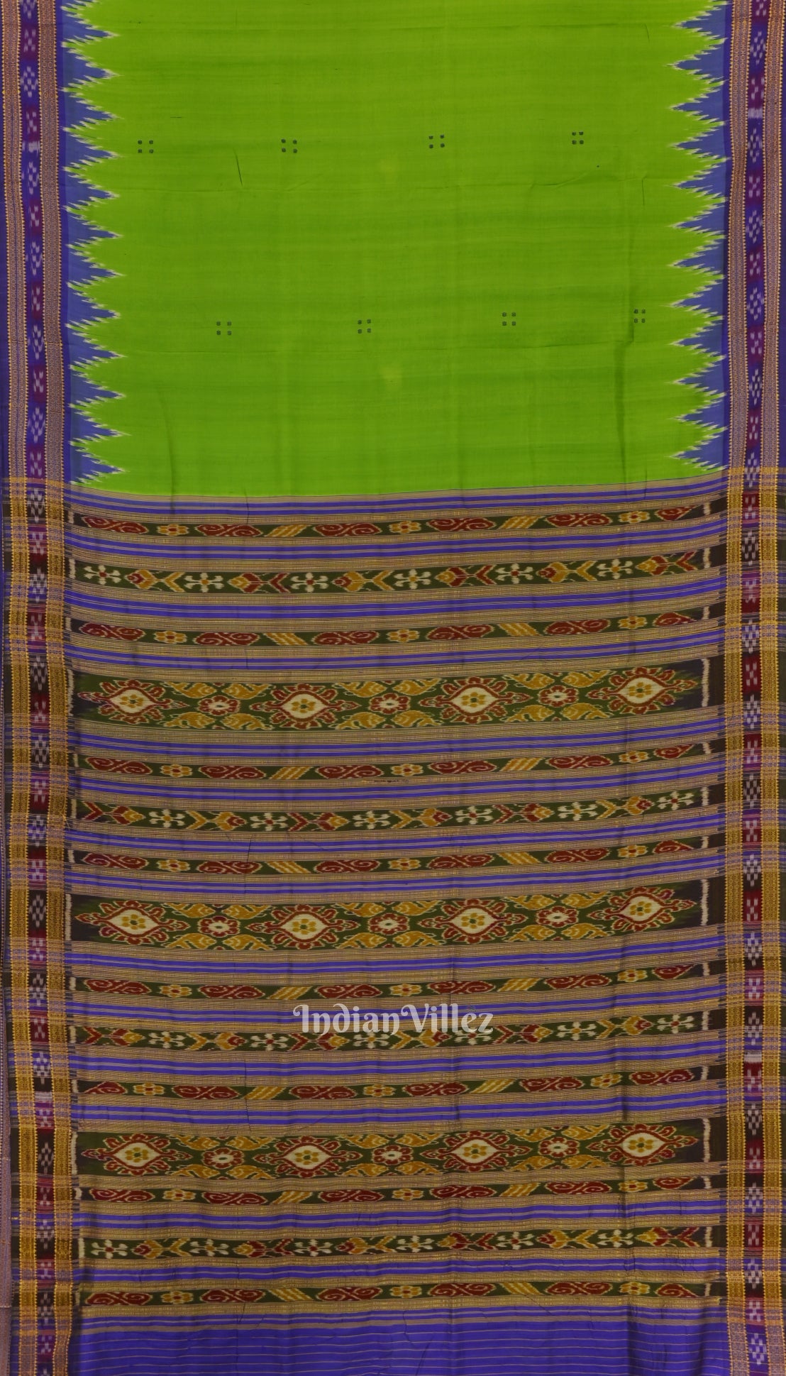 IndianVillèz Green Kumbha Design Odisha Ikat Khandua Silk Saree
