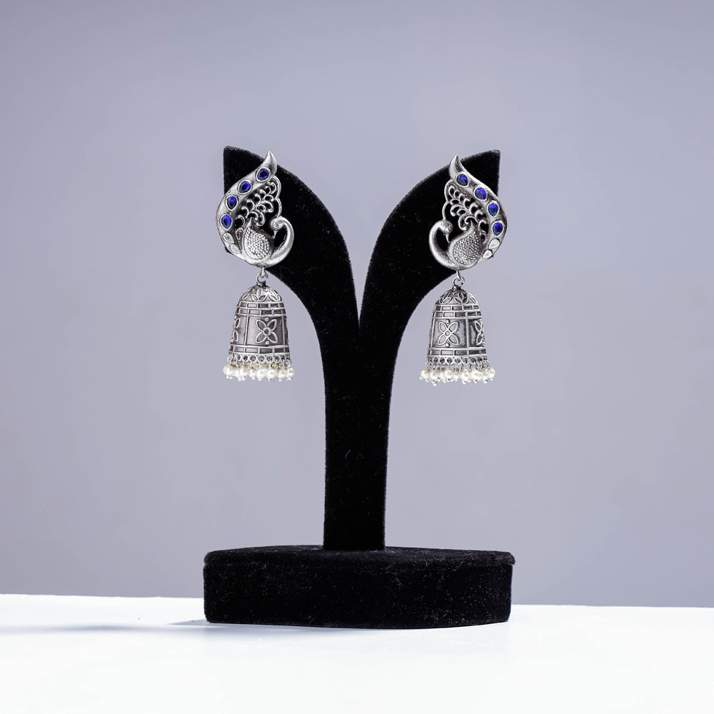 WHITE RIVER STORIES Antique Silver Finish Oxidised Brass Base Jhumki Earrings
