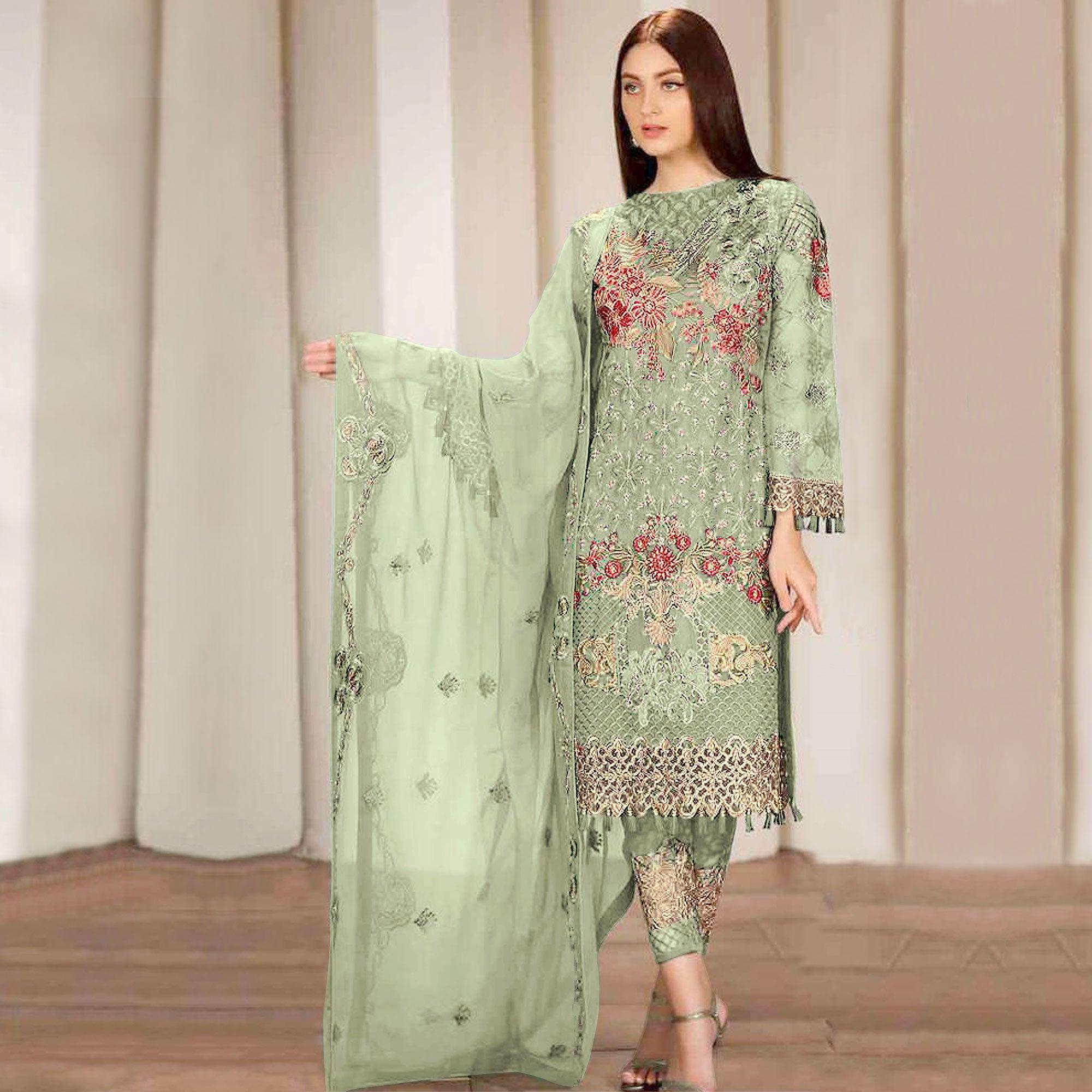 Green suits – BlackTree green-embroidered-georgette-pakistani-suit-145102