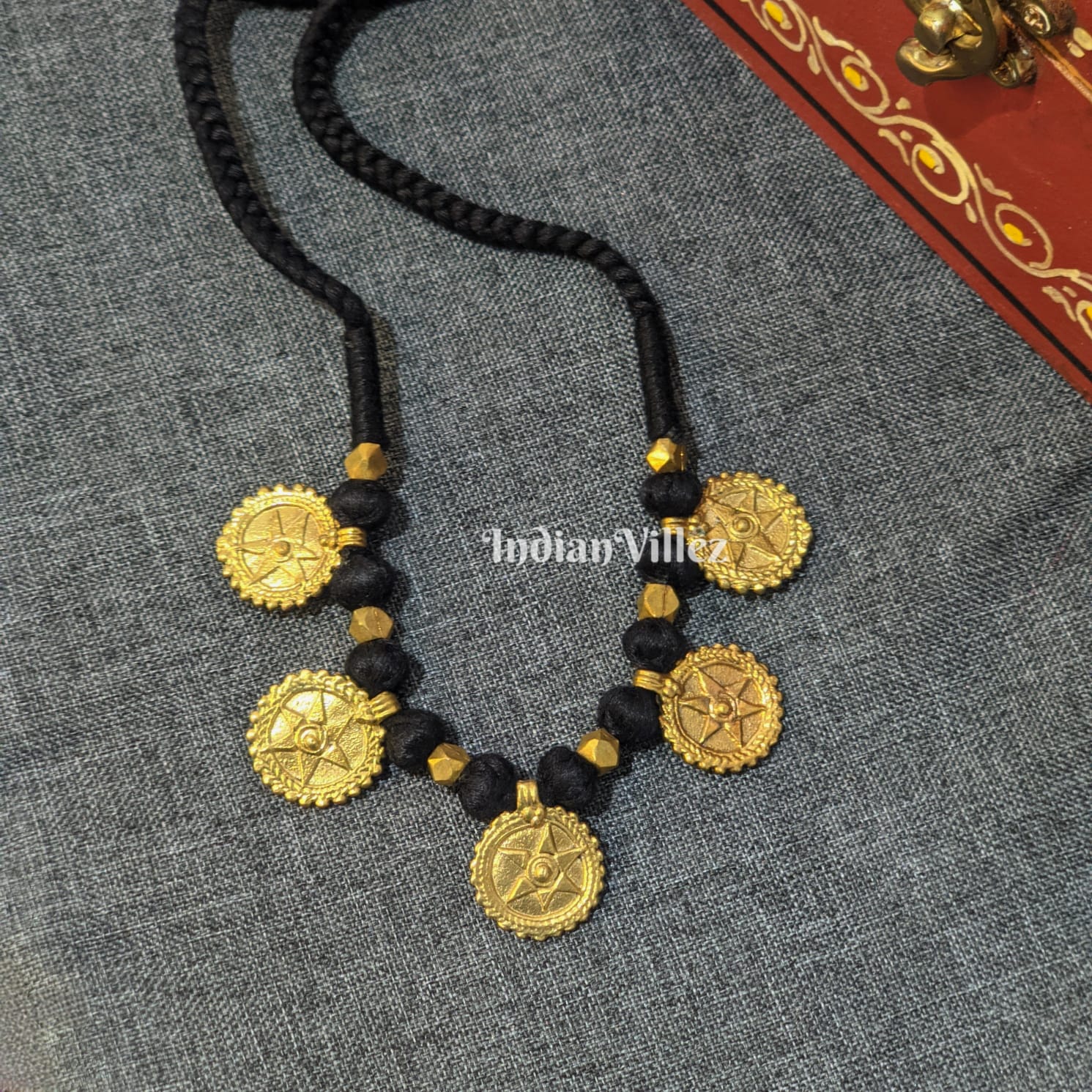 IndianVillèz Handmade Tribal Dhokra Necklace ( 5 Circles )