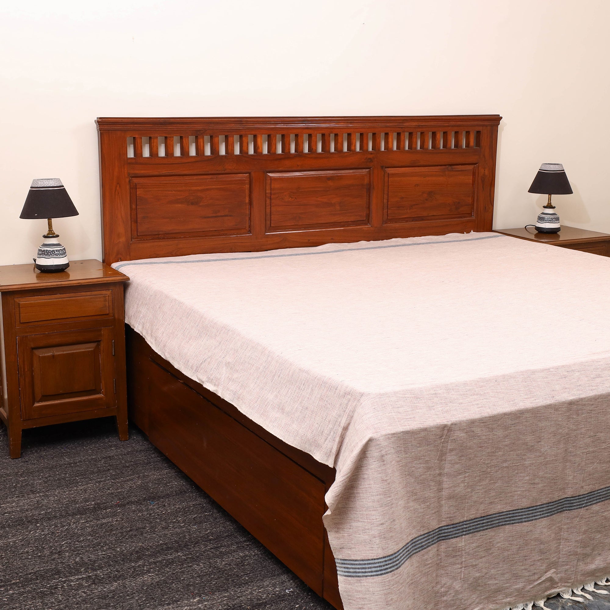 GWALIOR HANDLOOMS Beige - Plain Cotton Double Handloom Bed Cover (98 x 90 in) 03