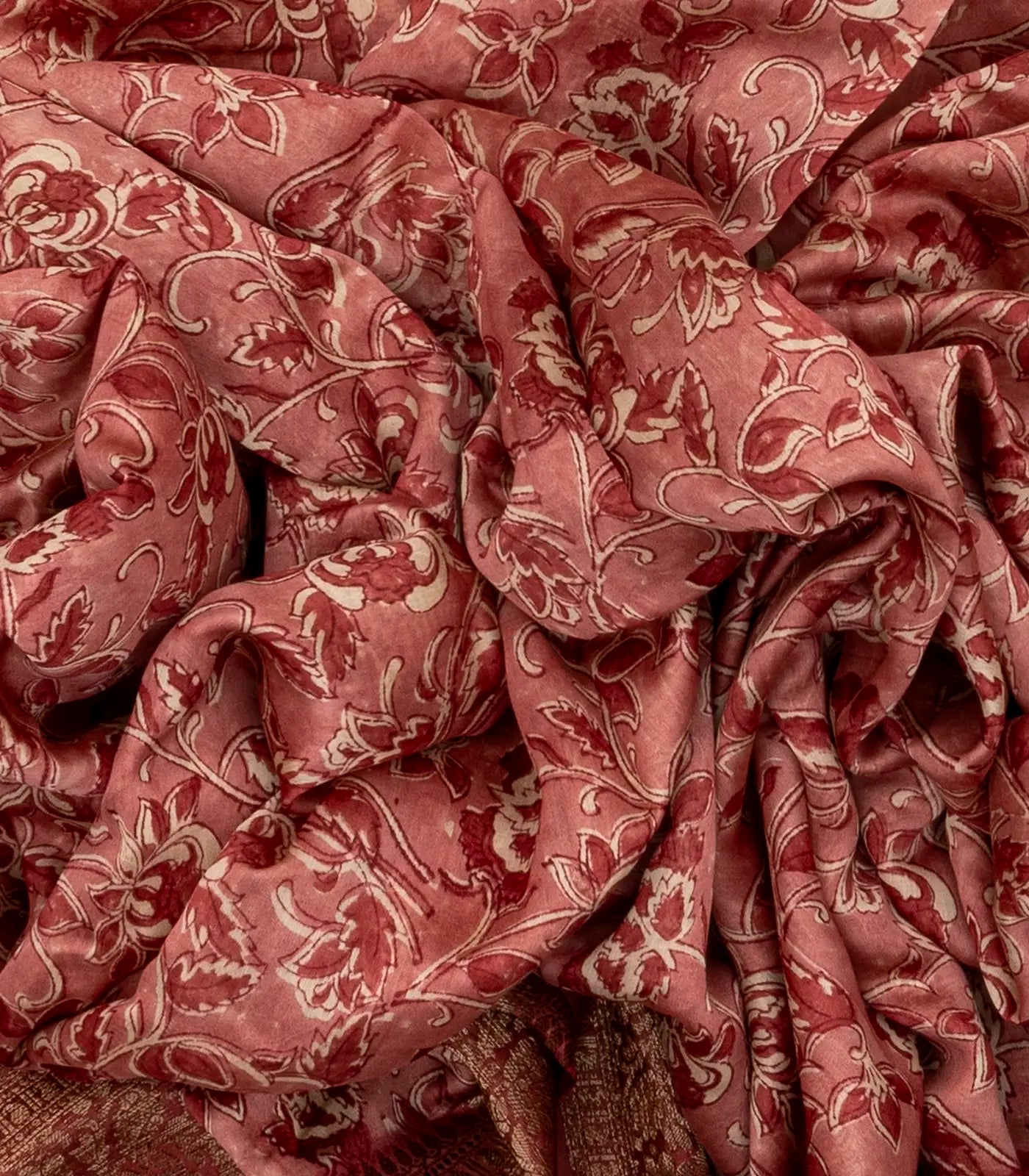 RmKV Dusty Pink Handloom Chanderi Cotton Saree With Printed Floral Motifs - view 3