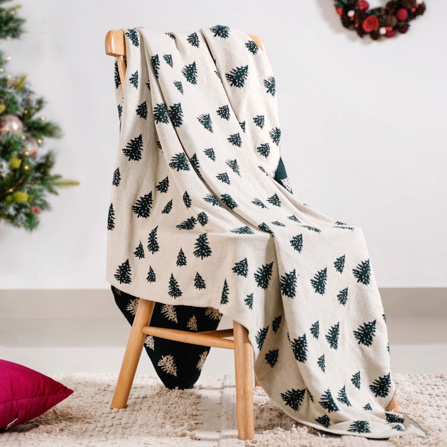 Nestasia Green Reversible Christmas Tree Throw Blanket - view 2