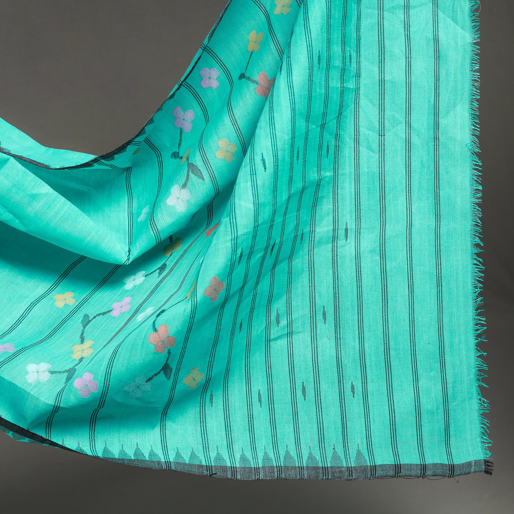ITOKRI CRAFTS INITIATIVE Green - Traditional Moirangphee Manipuri Pure Handloom Cotton Saree - view 4