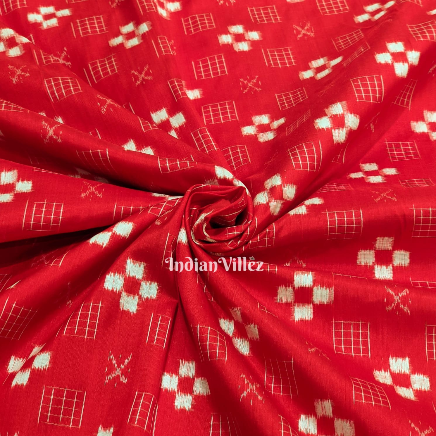 IndianVillèz Red Pasapalli Motif Odisha Ikat Sambalpuri Silk Fabric