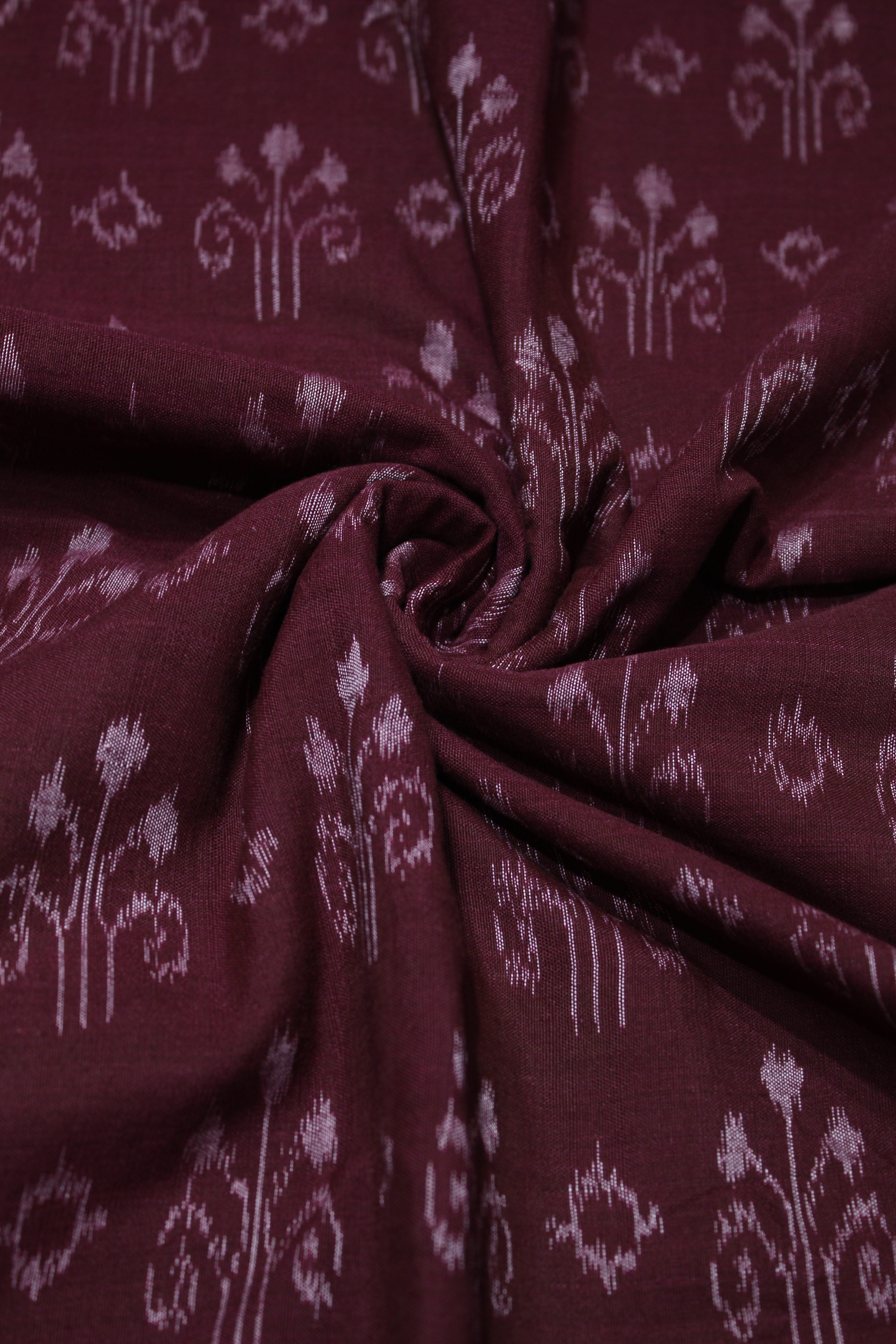 IndianVillèz Deep Wine Jhoti Theme Sambalpuri Ikat Cotton Fabric