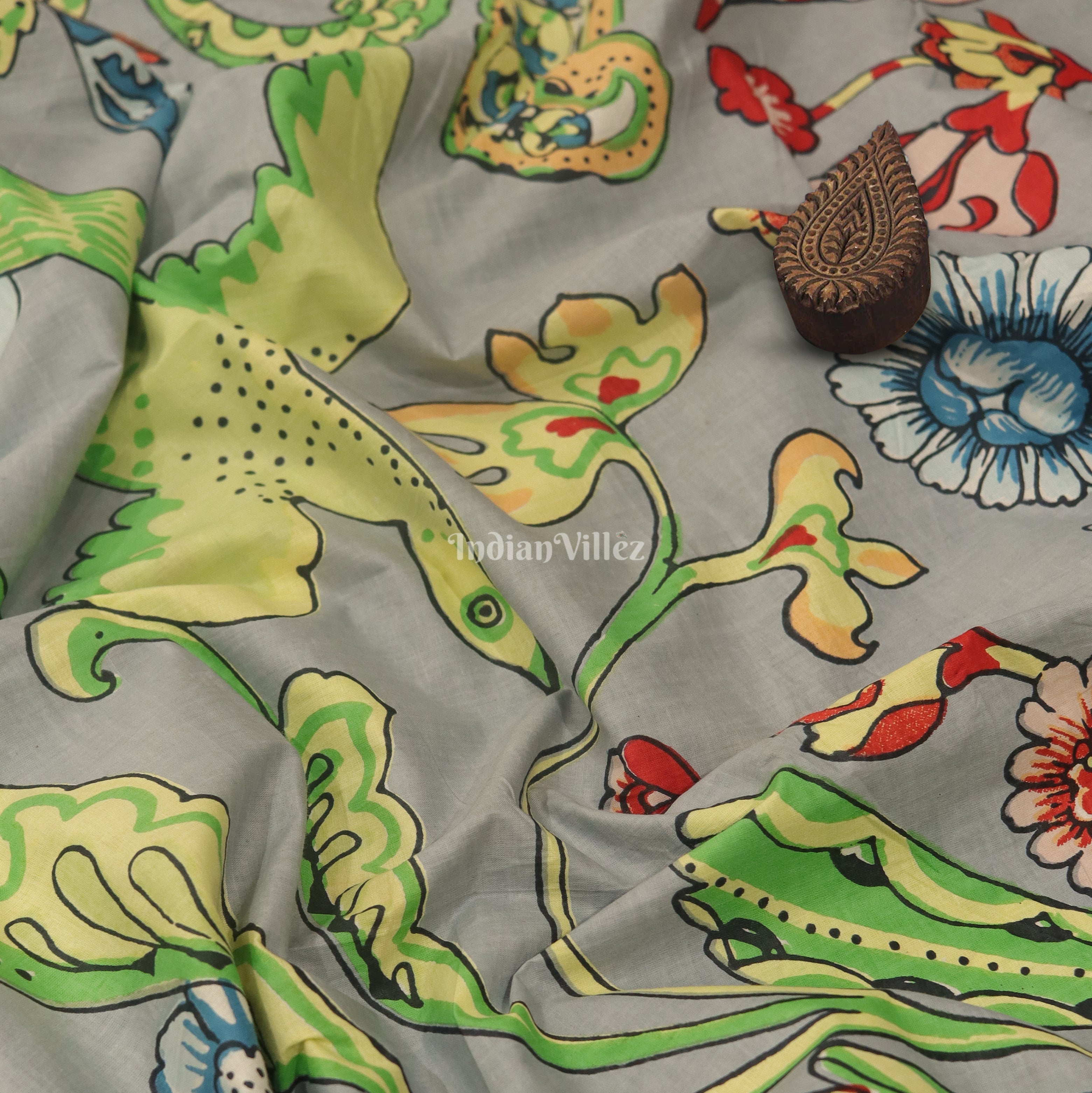 IndianVillèz Waterbirds Theme Hand Block Printed Cotton Fabric