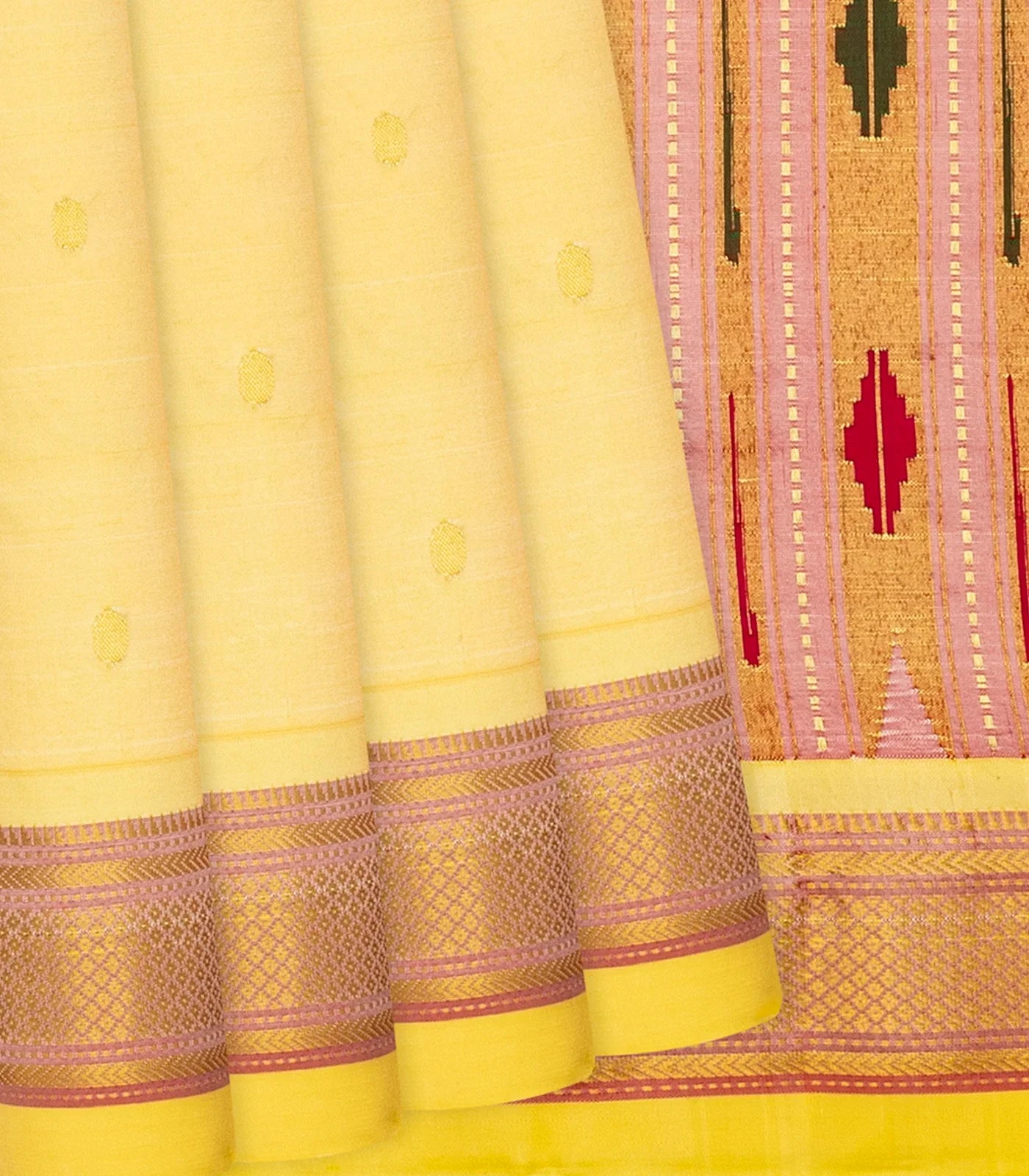 RmKV Sandal Handloom Paithani Silk Saree With Mango Buttas-Sandal