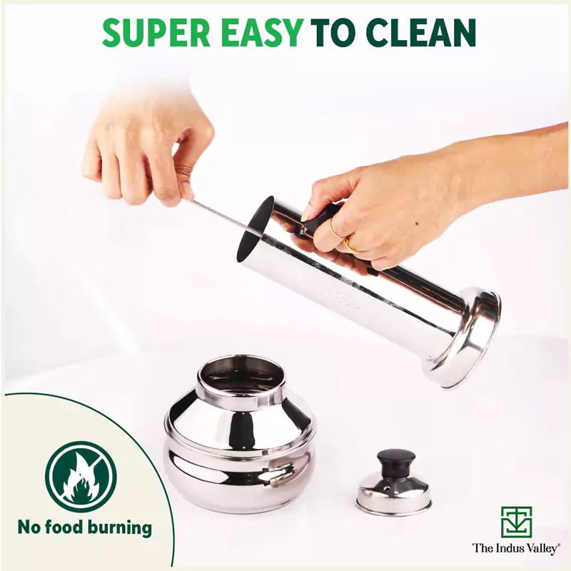 The Indus Valley Stainless Steel Puttu Maker, Premium Quality, 100% Toxin-free, Non-stick, Bakelite Handle, Induction & Gas - view 8