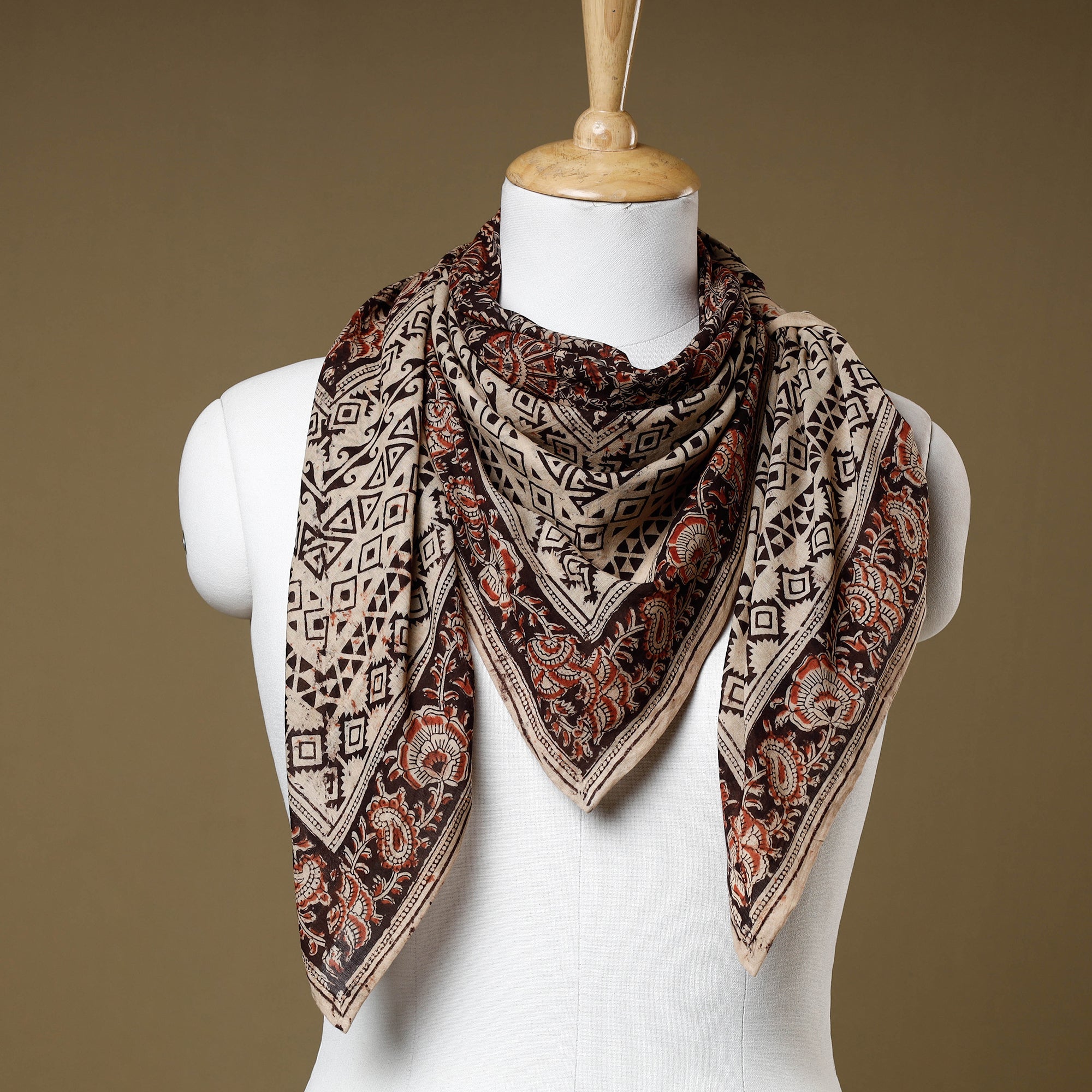 PITCHUKA SRINIVAS KALAMKARI PEDANA Black - Original Pedana Kalamkari Block Printed Cotton Scarf
