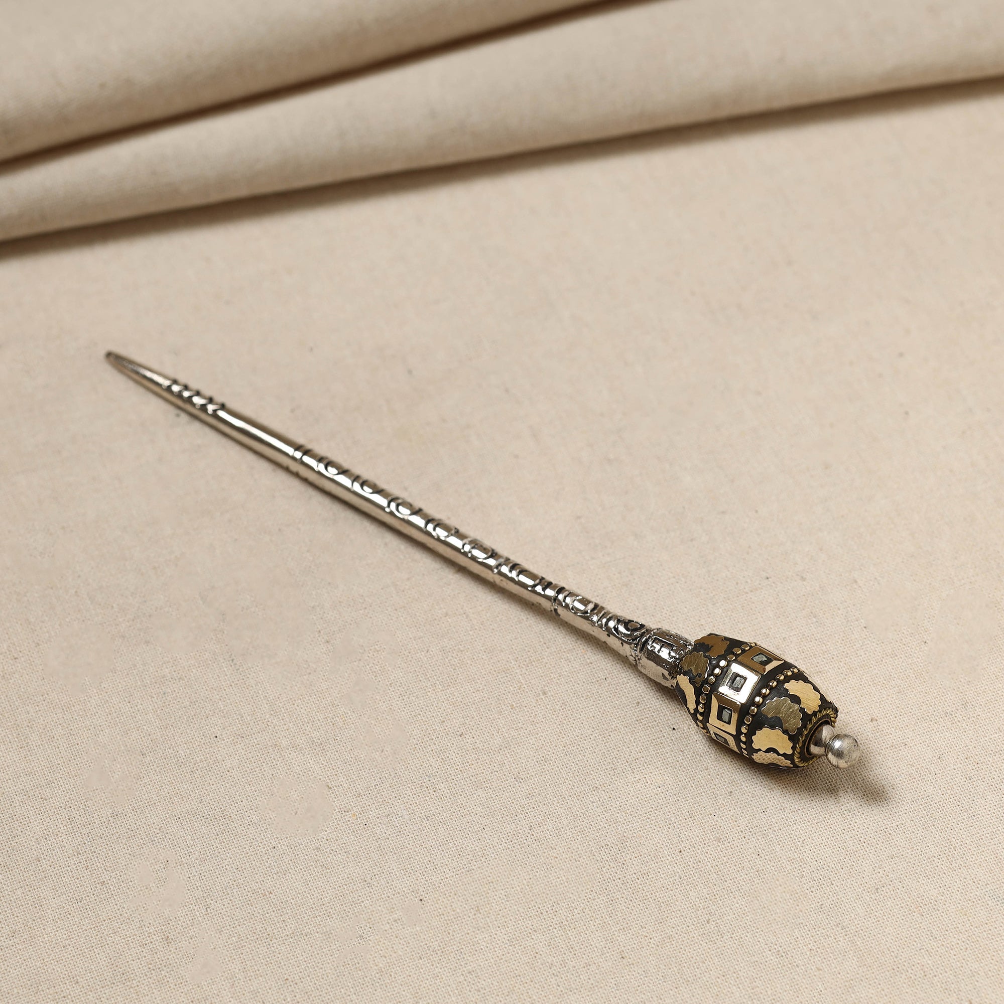 WHITE RIVER STORIES Antique Finish Oxidised German Silver Juda Stick - view 2