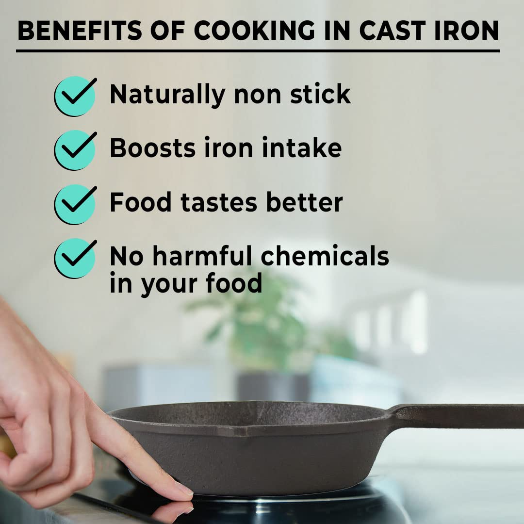 The Better Home Pre Seasoned Cast Iron Fry Pan | Induction Base & Non Stick Pan | Durable Cast Iron Cookware | Non Stick Cookware & Deep Frying Pan | - view 3