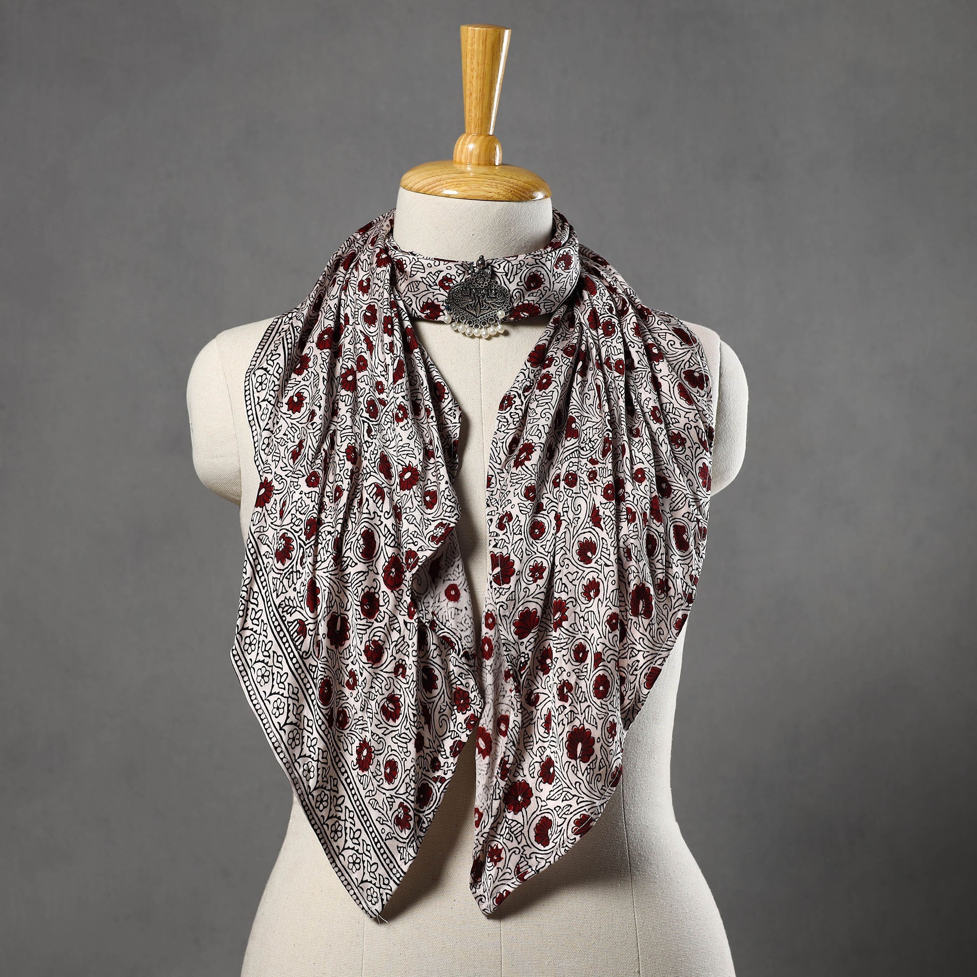 HAVELI CHRONICLES Block Printed Modal Silk Pendant Necklace Scarf 34
