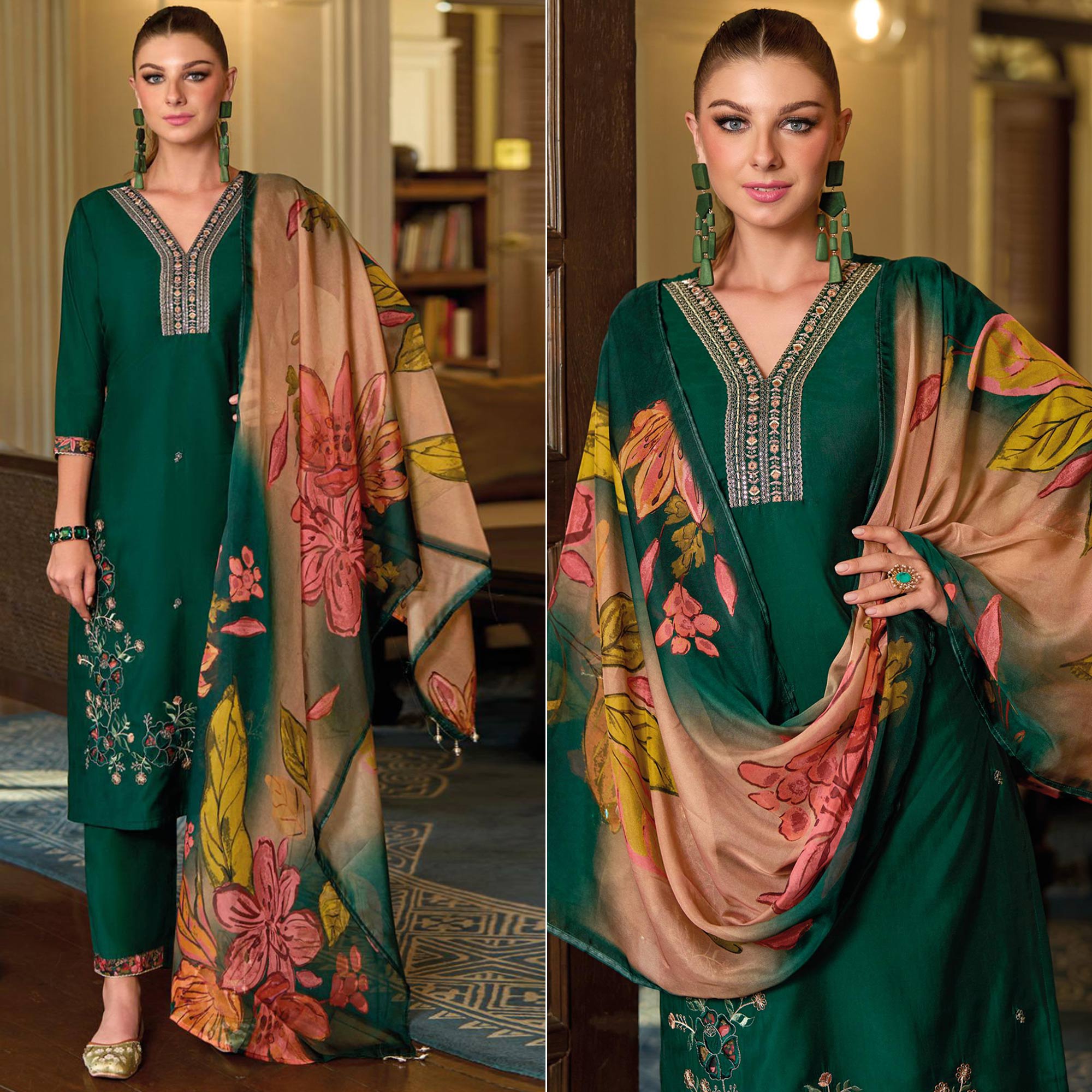 Green salwar suits – BlackTree green-floral-handwork-embroidered-viscose-salwar-suit-1