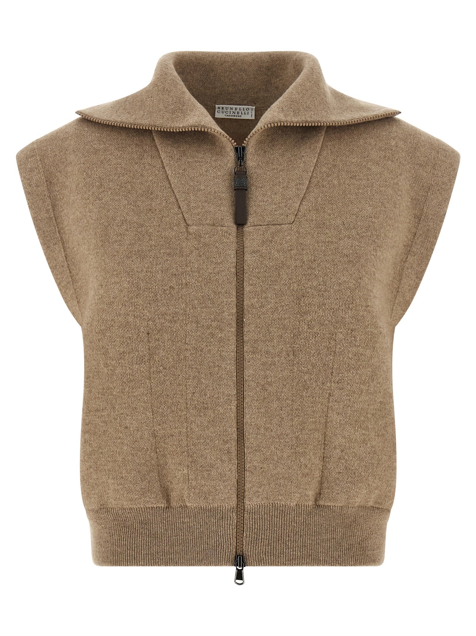 Brunello Cucinelli Shiny Zipper Pull Vest – 96% ws, 3% pa, 1% ea