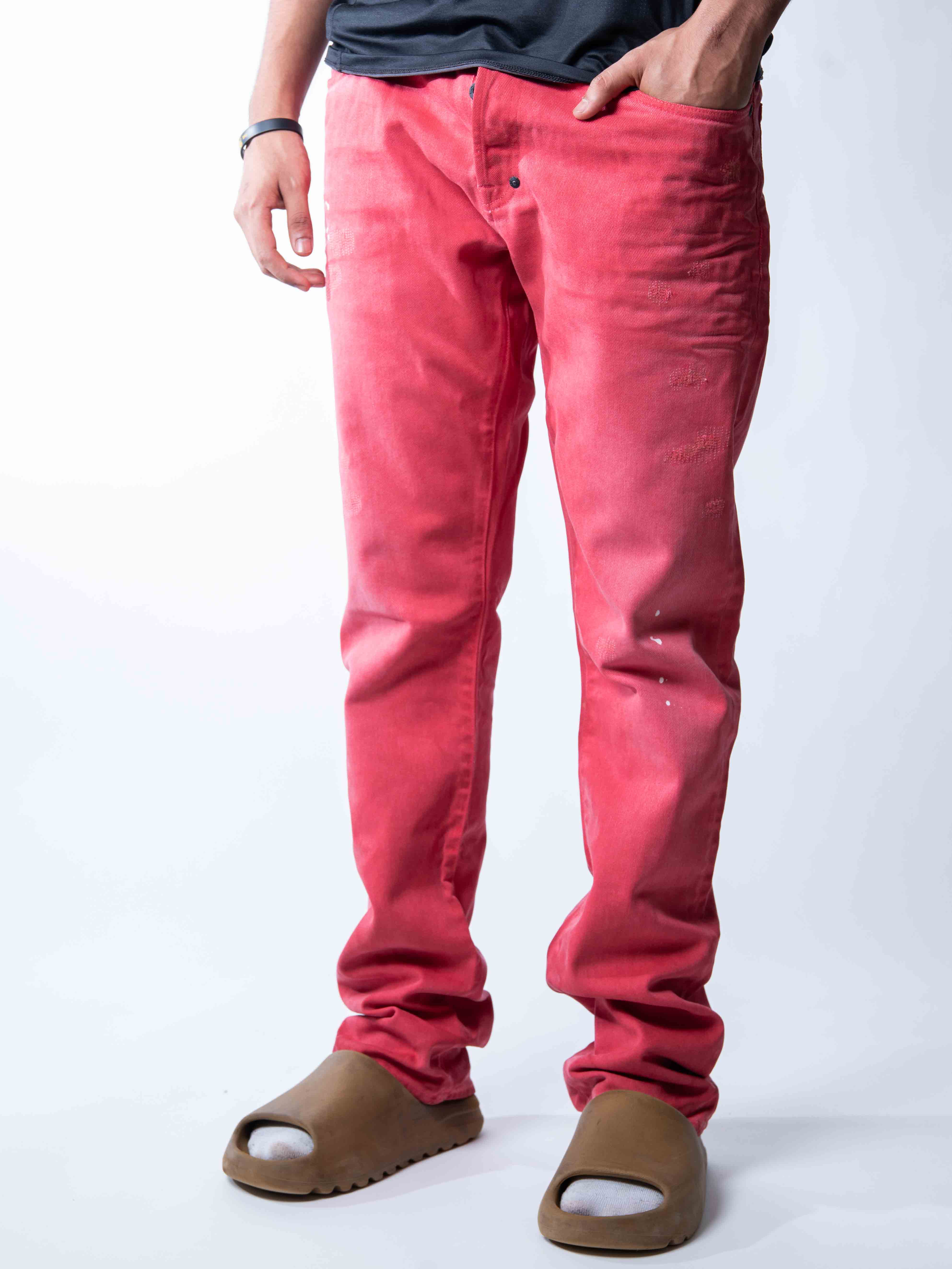 PRPS Demon Distressed Red Slim Straight Jeans