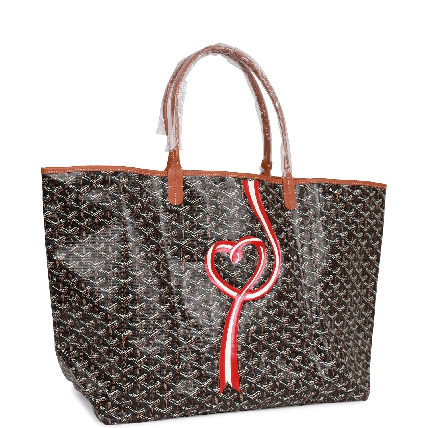 Cop Underdog Goyard Goyardine Black Hand-Painted Coeur Ruban St. Louis GM Tote Bag Silver Hardware - view 2