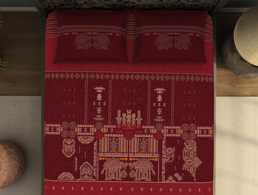Spaces India Ornate Dark Red 100% Cotton King Size Bedsheet Rangana Digital - By Occasions - view 4