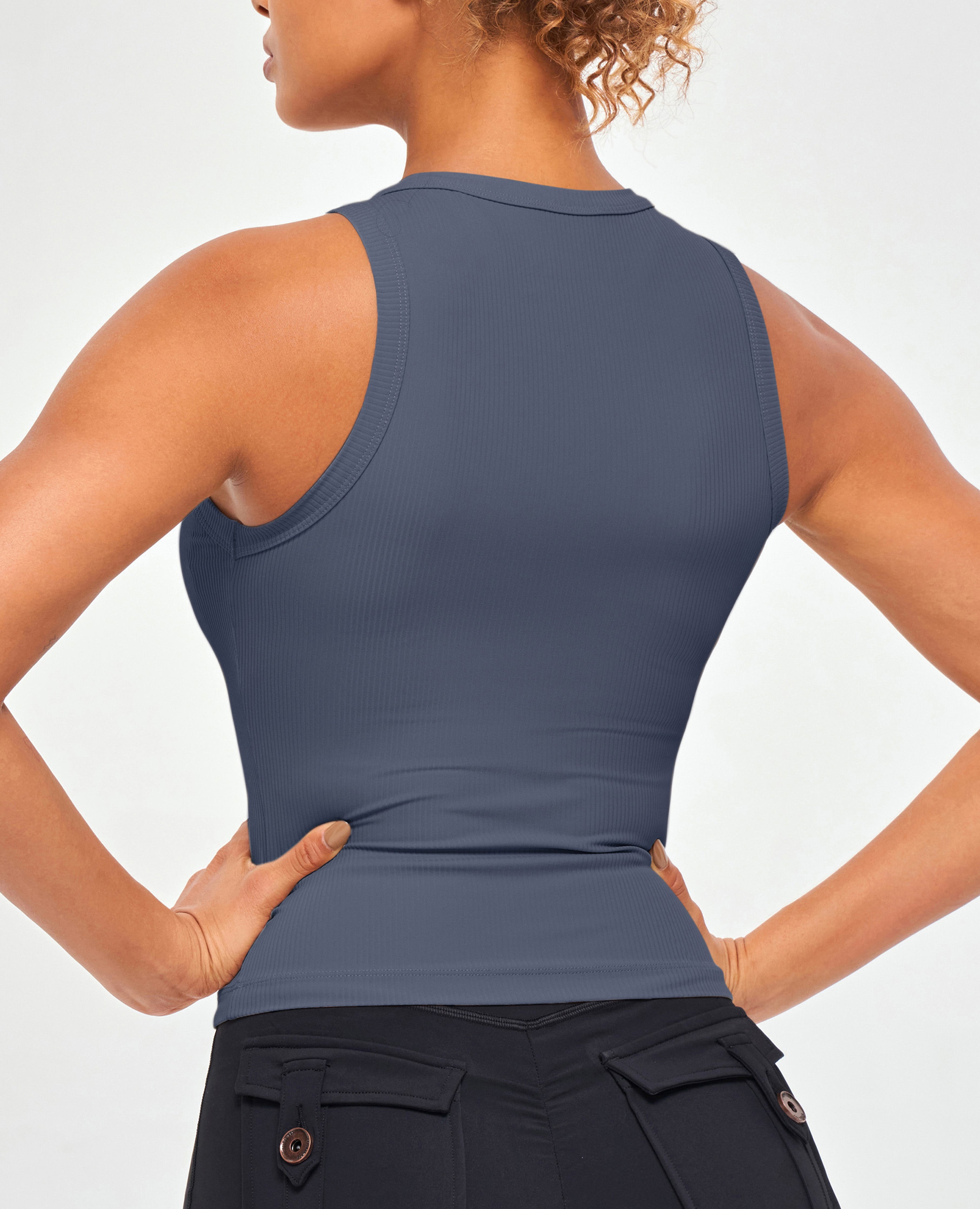 FIRM ABS Ribbed Workout Tank - Gray Blue - view 2