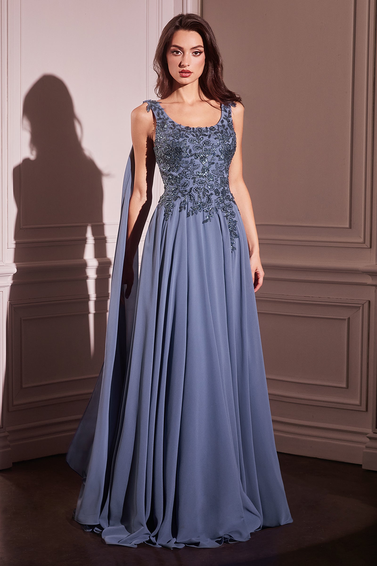 Cinderella Divine Chiffon Cape Sleeve A-line Gown by Ladivine CDS509 - view 4