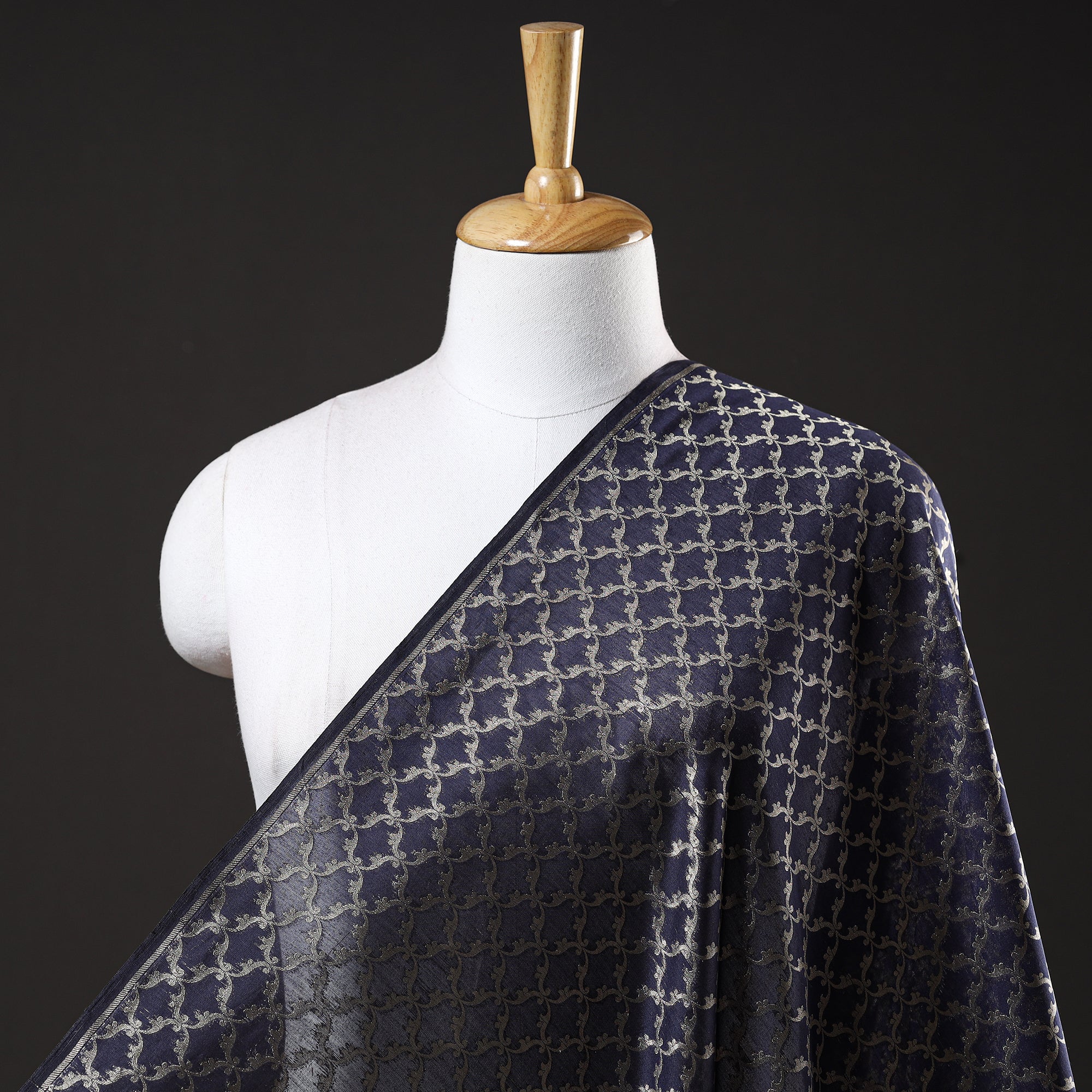 BANARASI BY MAQBUL HASAN Blue - Banarasi Zari Jaal Silk Cotton Fabric - view 2
