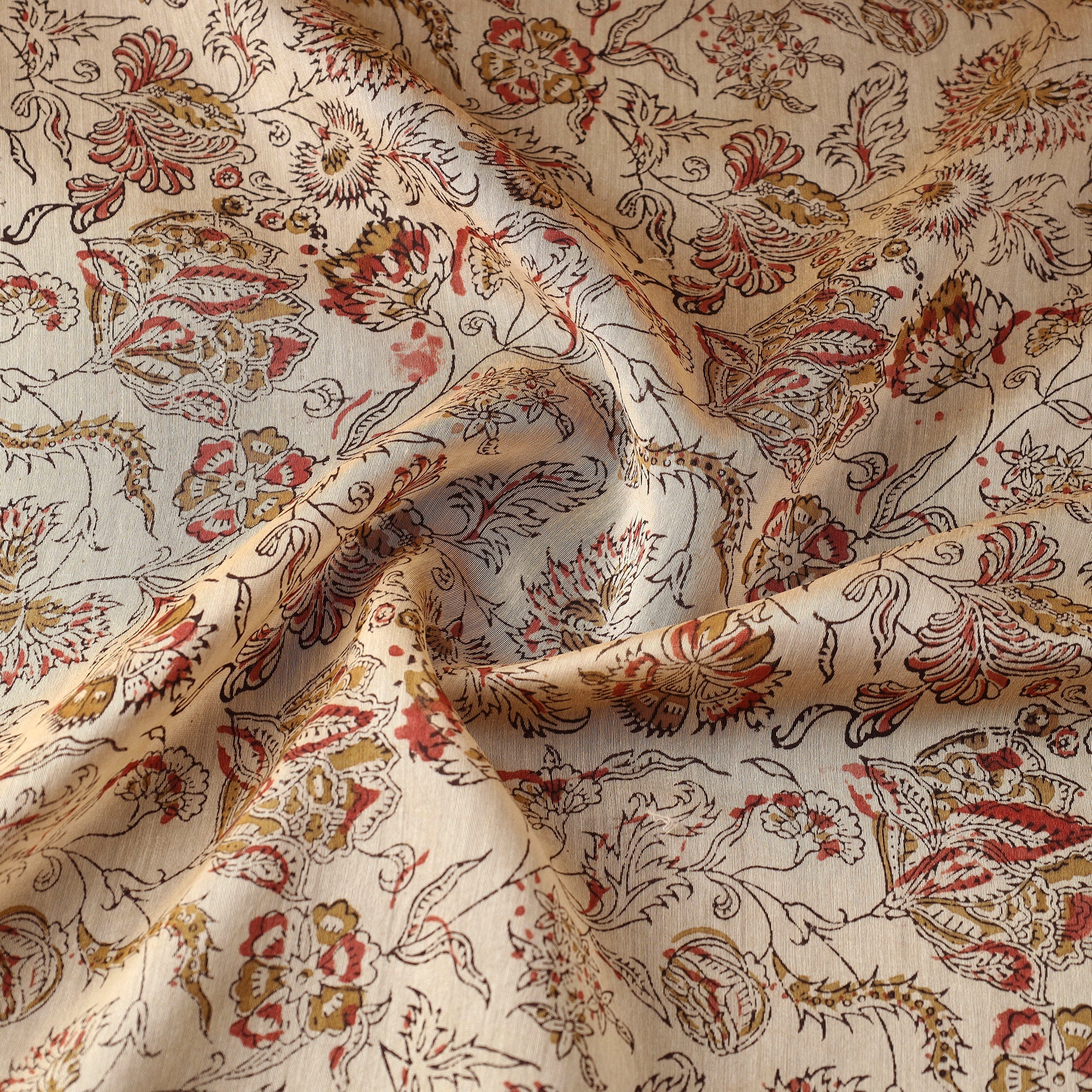 PITCHUKA SRINIVAS KALAMKARI PEDANA Beige - Pedana Kalamkari Block Printed Chanderi Silk Fabric