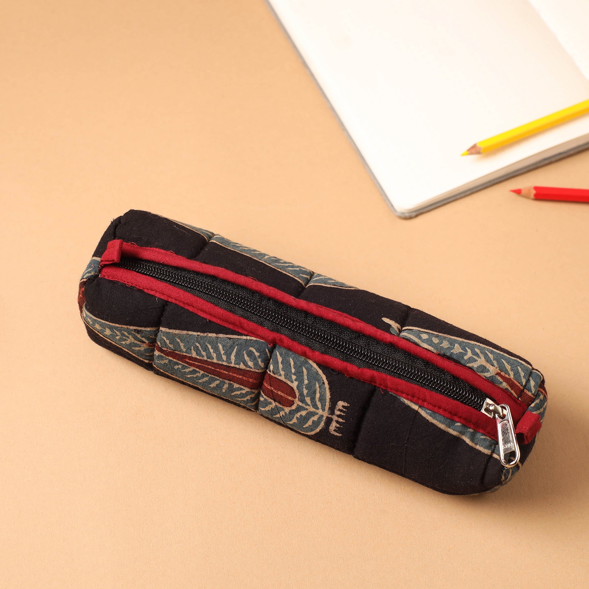 NOORI BAZAR Black - Handmade Quilted Cotton Pencil Pouch 01
