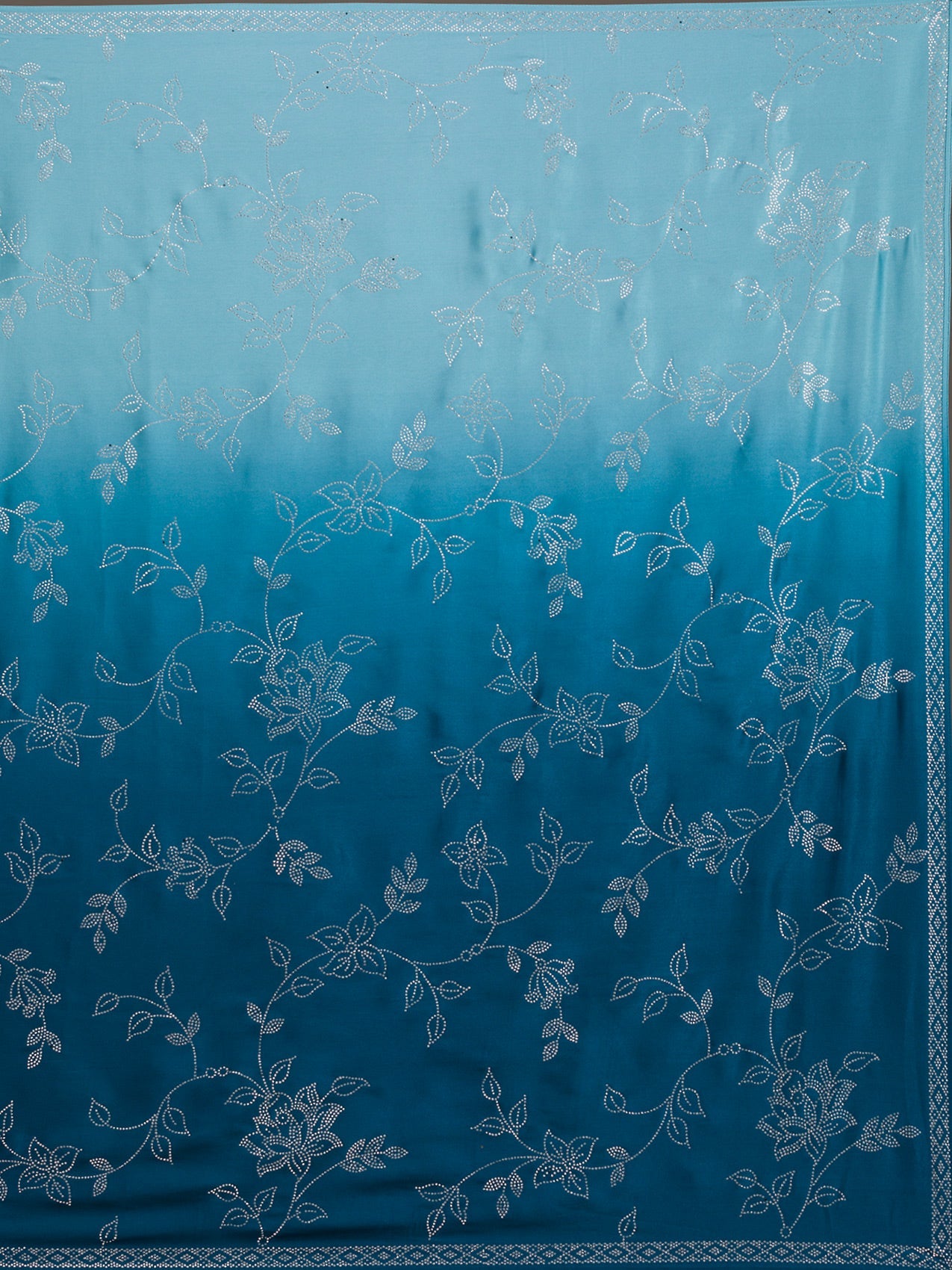 Koskii Turquoise Blue Stonework Satin Saree – Women's - view 9