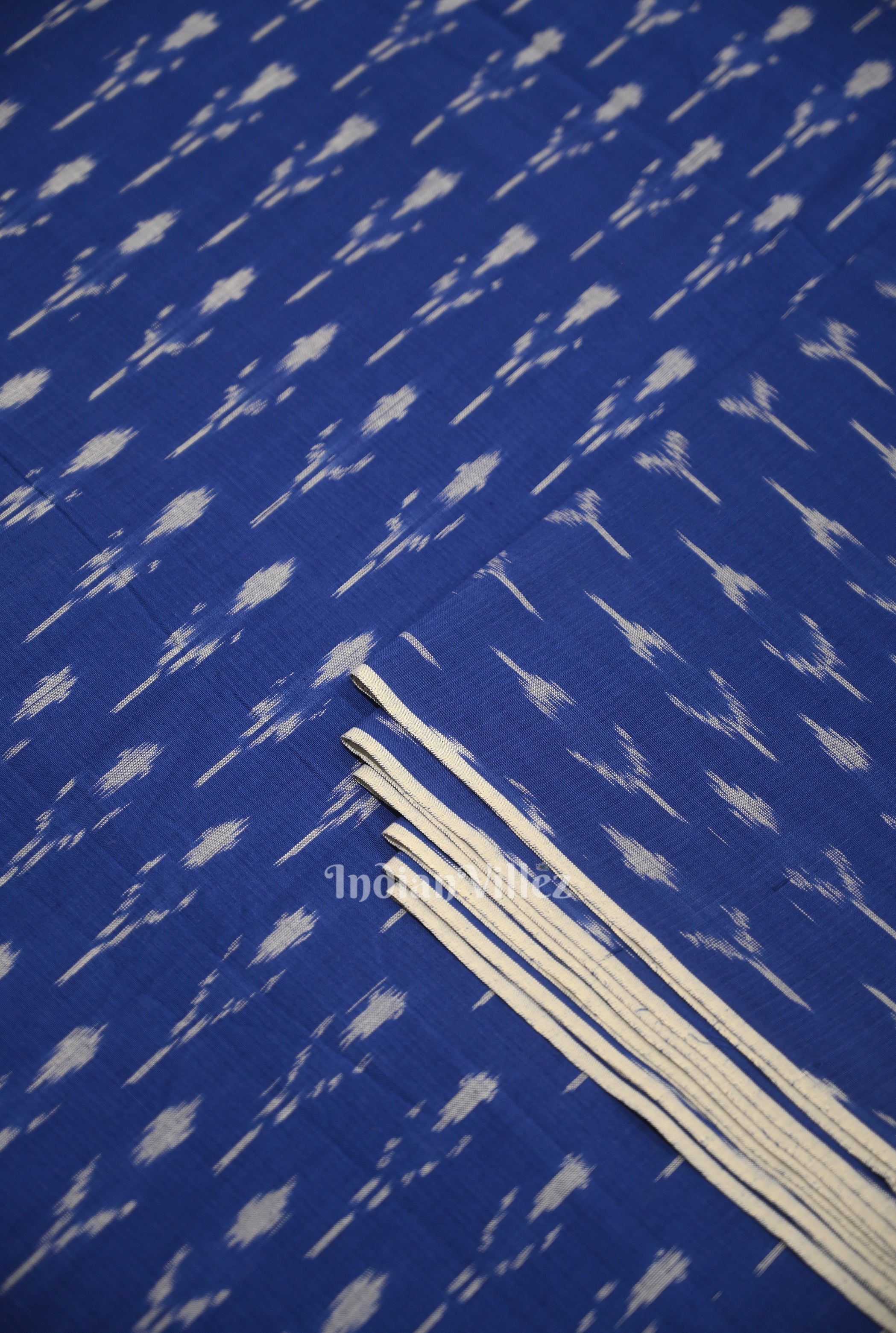 IndianVillèz Blue Handwoven Pochampally Ikat Cotton Fabric - view 2