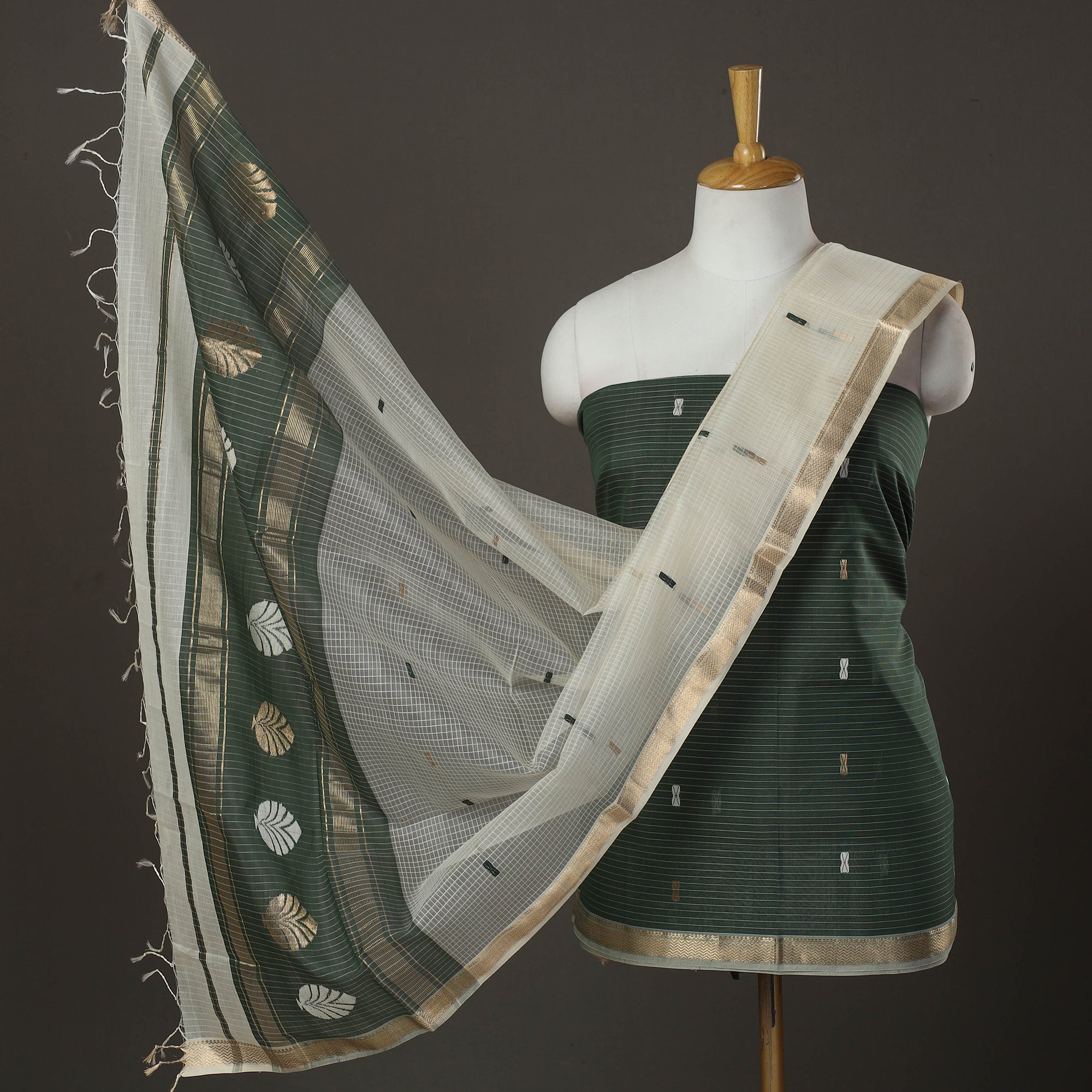 CHANDERI BY RAUPH KHAN 3pc Zari Buti Handloom Chanderi Silk Dress Material 04