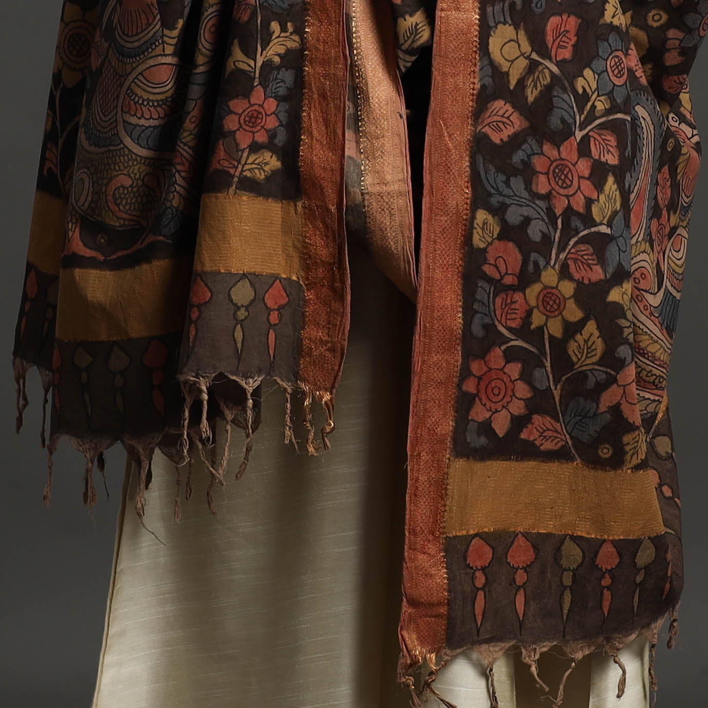 SOUTH KARGHA Brown - Mangalagiri Cotton Handpainted Pen Work Kalamkari Dupatta 11 - view 4