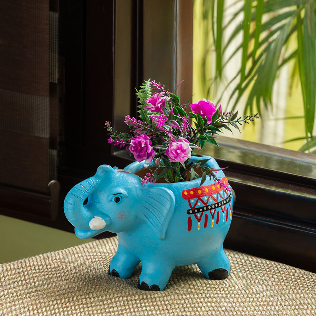 Handmade handpainted terracotta – EXCLUSIVELANE 'Enchanting Elephant' Handmade & Handpainted Terracotta Planter Pot (8 Inch)