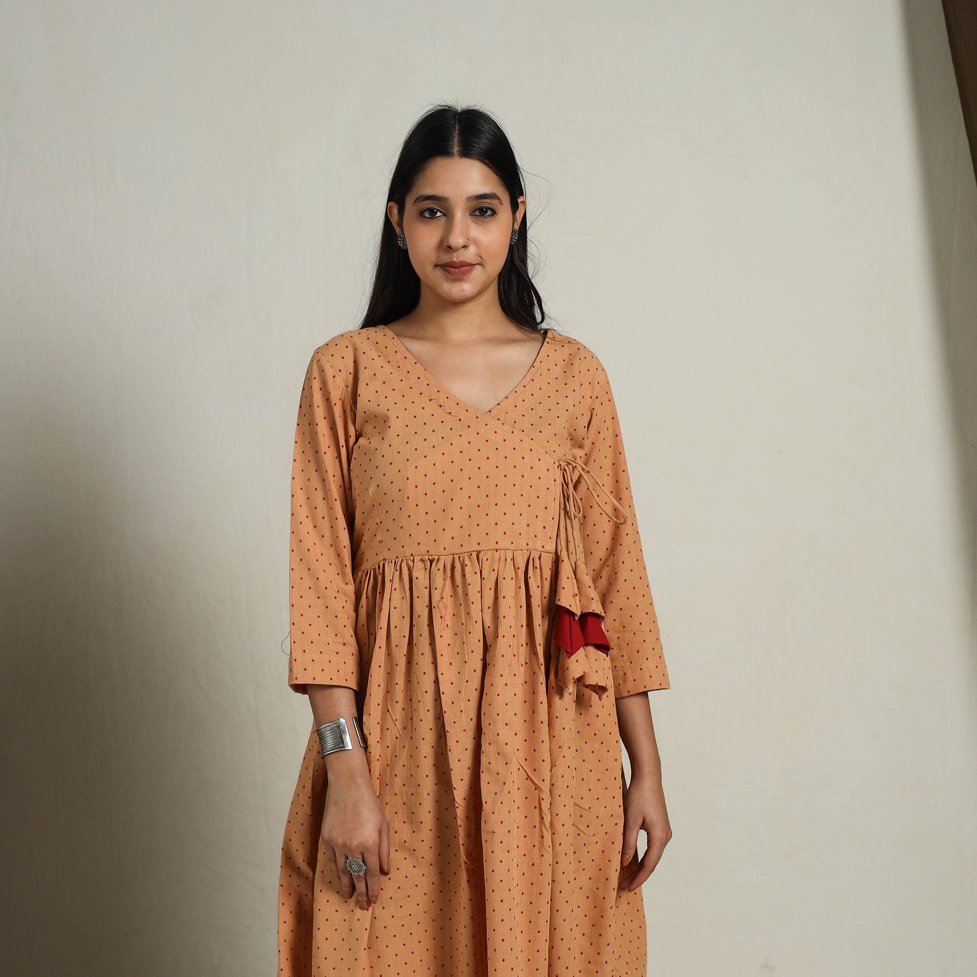 ITOKRI CASUALS Brown - Flared Cotton Angrakha Jacquard Dress 13