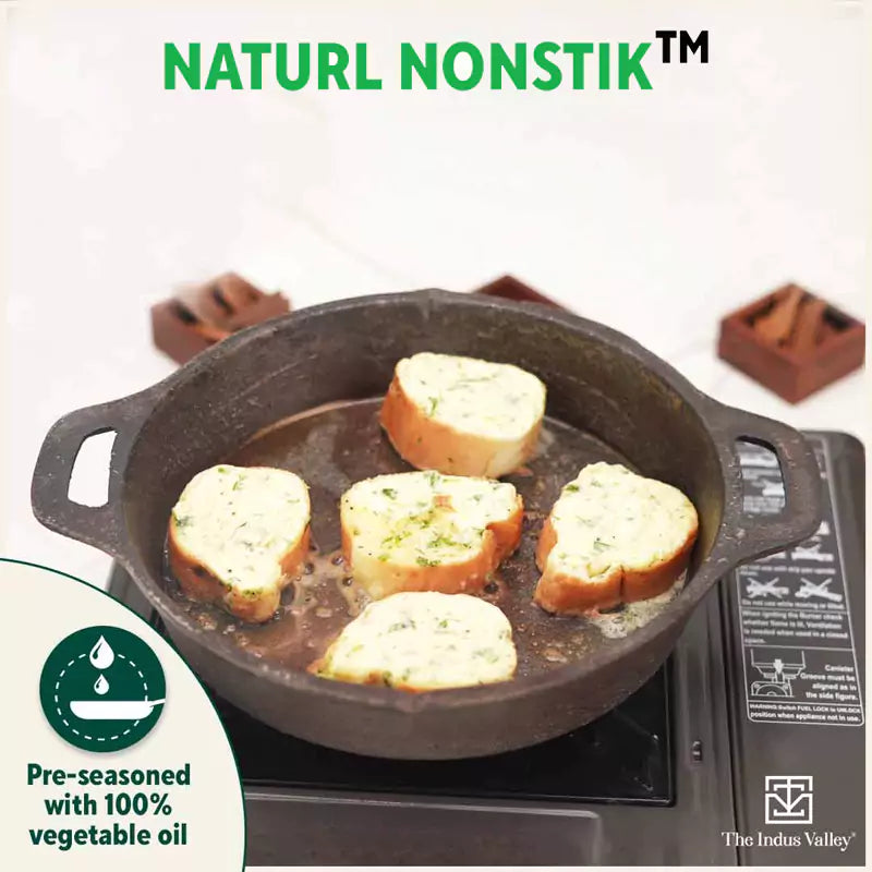 The Indus Valley CASTrong Cast Iron Fry Pan, 2 Handles, Pre-seasoned, Nonstick, 100% Pure, Toxin-free, Induction, 24.6cm, 1.8L, 2.6kg - view 8