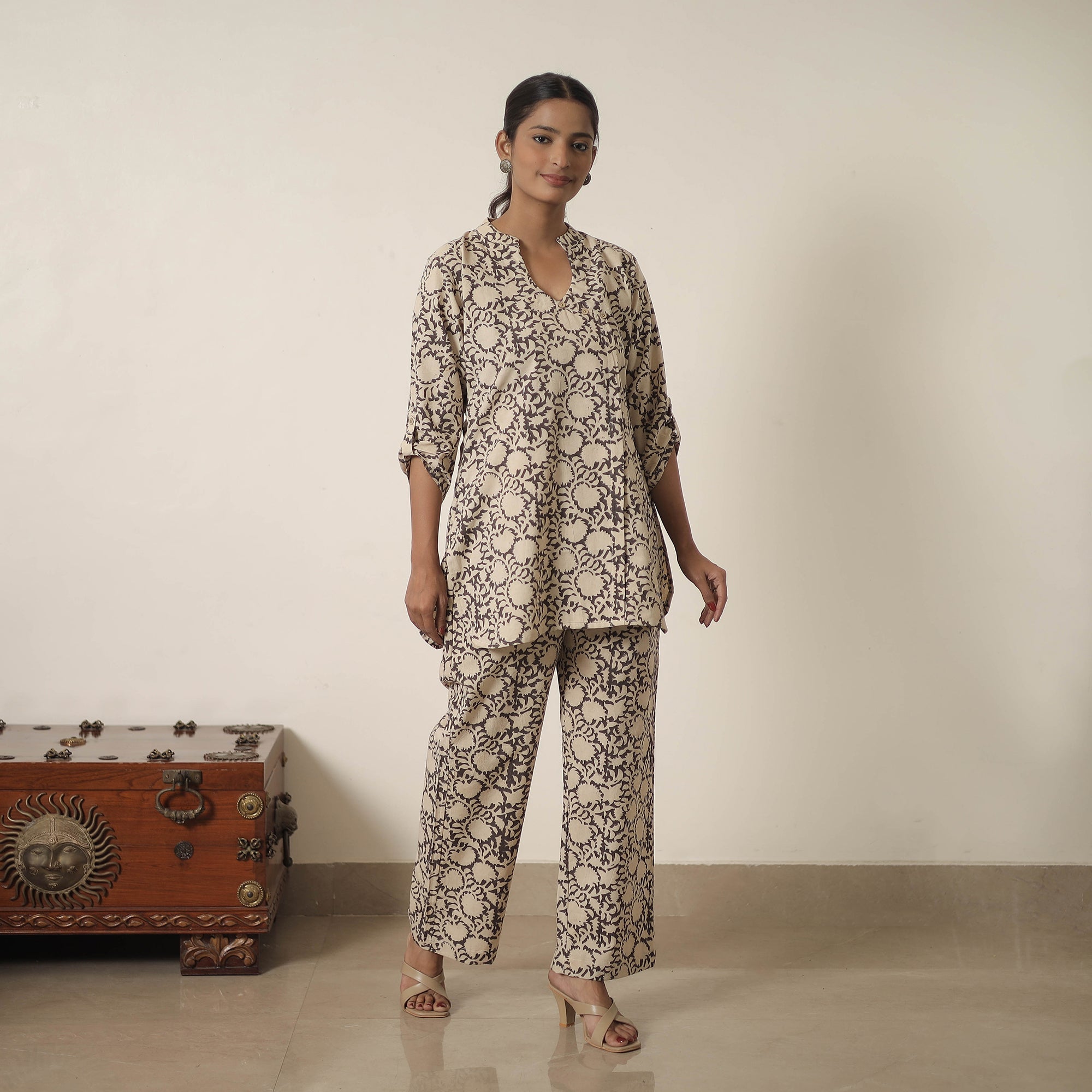 ITOKRI CASUALS Beige - Block Printed Cotton Kalamkari Co-ord Set 11